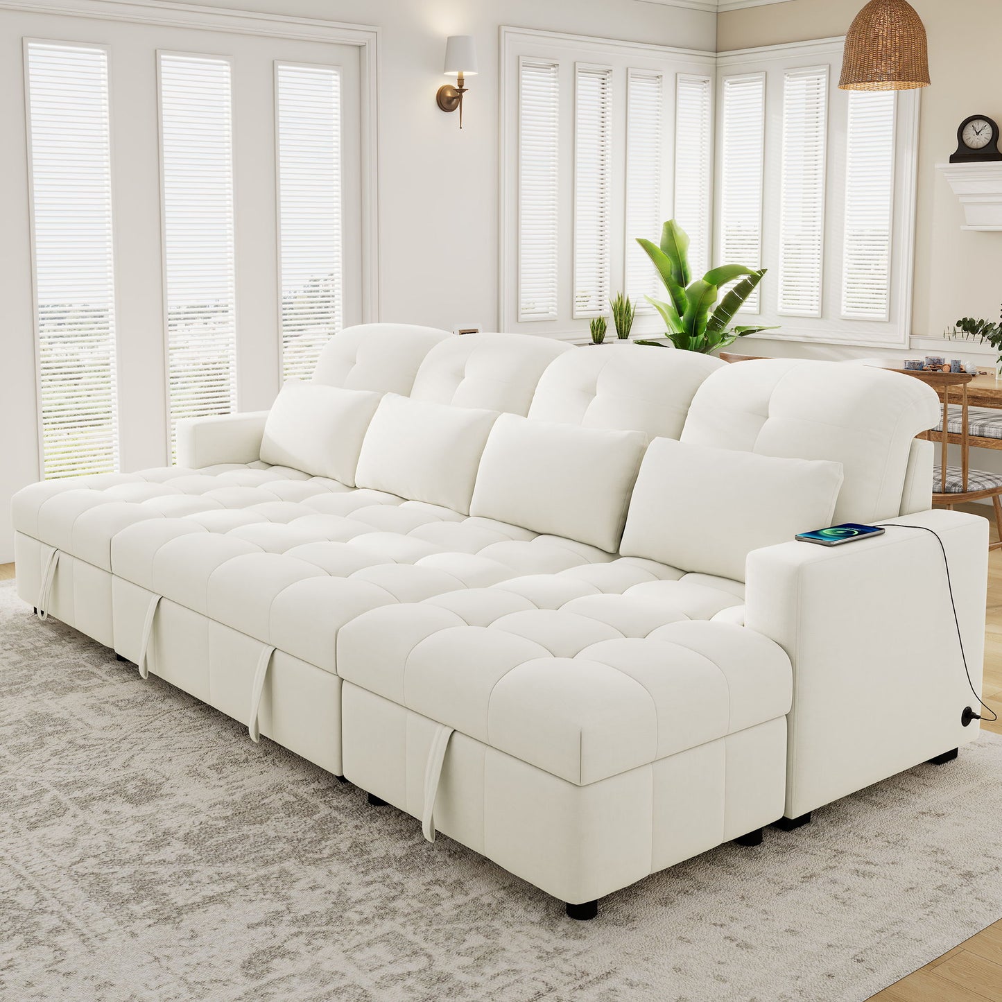 Oversized U - Shaped Sofa Versatile Sectional Sofa Pull Out Sofa Bed With Double Storage Chaise Lounges And 2 USB Ports For Living Room - Beige