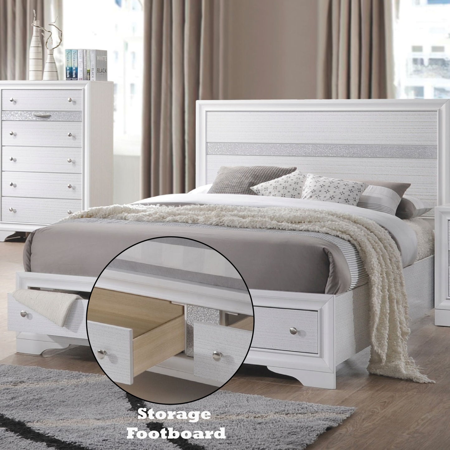 Naima - Queen Bed With Storage - White