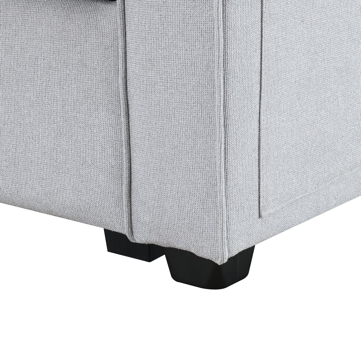 Upholstered Sofa With Console, 2 Cupholders And 2 USB Ports Wired Or Wirelessly Charged, Modern Linen Fabric Couches With 4 Pillows (4 Seat) - Light Gray