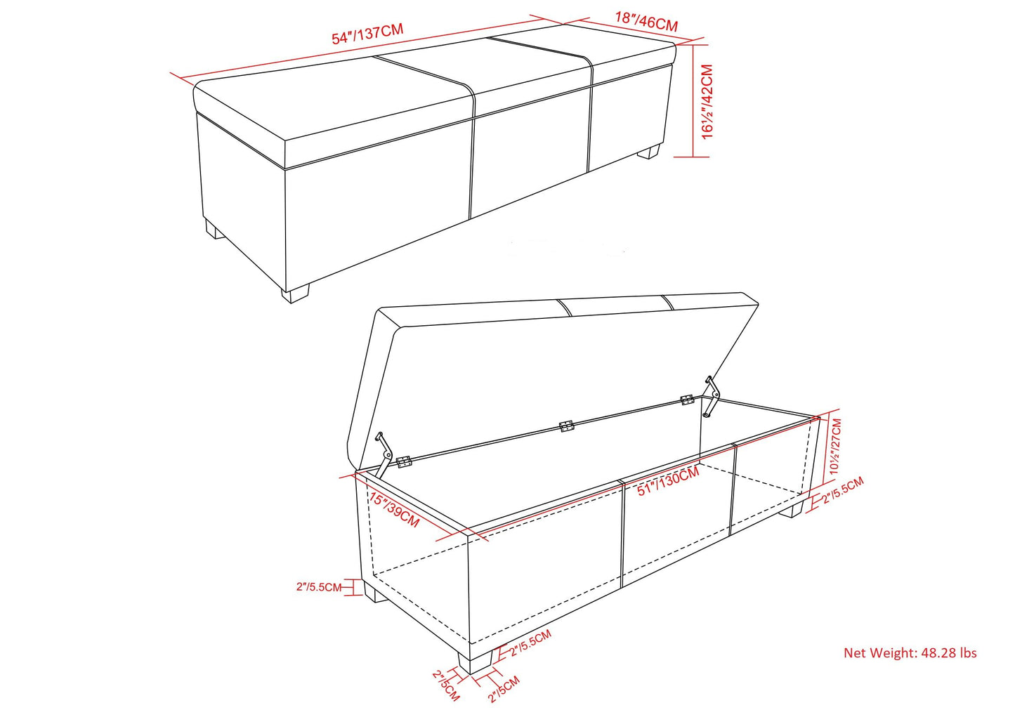 Avalon - Extra Large Storage Ottoman Bench - Cloud Gray