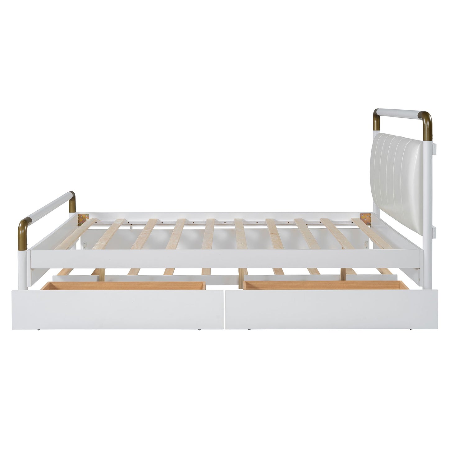 Queen Size Storage Platform Bed, With 2 Big Drawers, Twin Long Size Trundle - White
