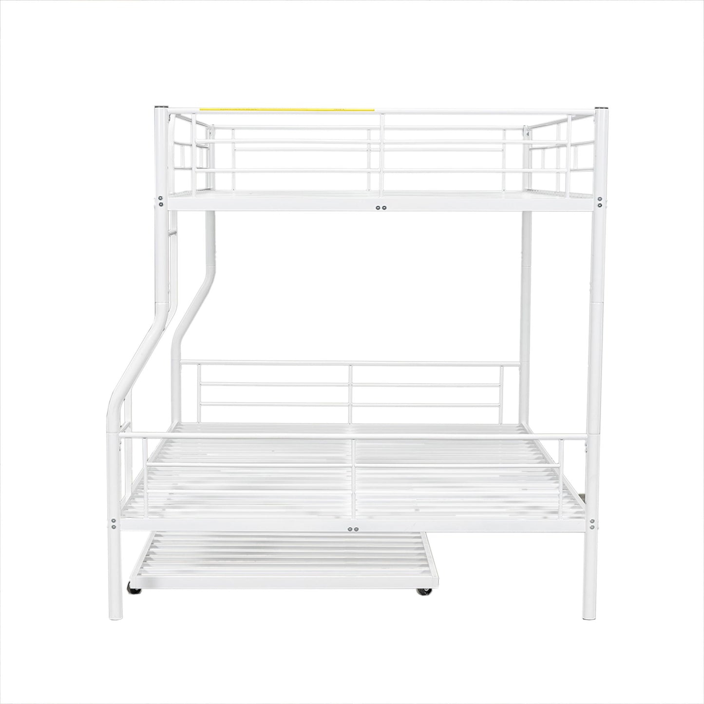 Full Long Over Queen Metal Bunk Bed With Trundle - White