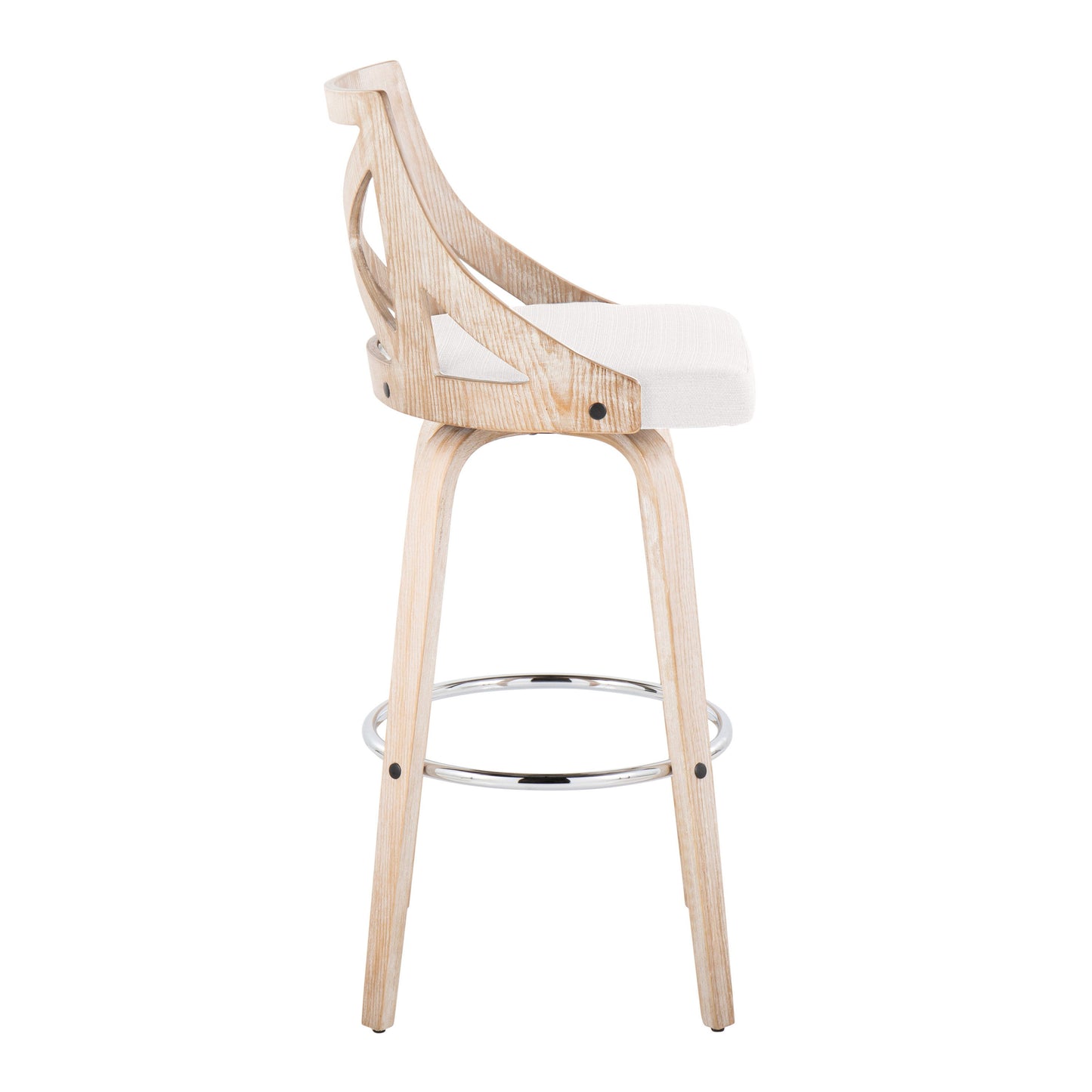 Charlotte - Farmhouse Fixed Height Barstool With Swivel Round Chrome Footrest (Set of 2) - White Washed / Cream