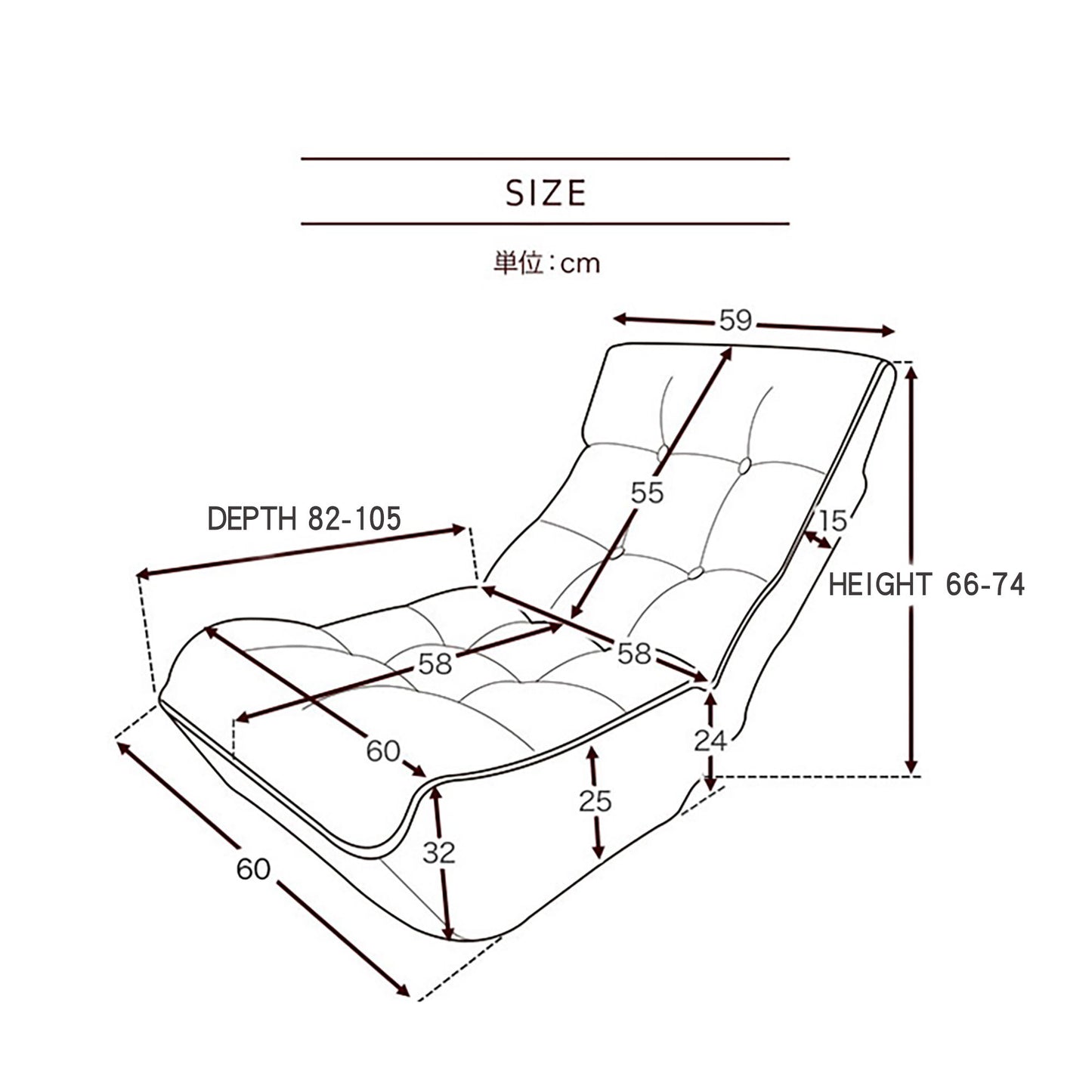 Single Sofa Reclining Japanese Chair Lazy Sofa Tatami Balcony Adjustable Chair - Navy