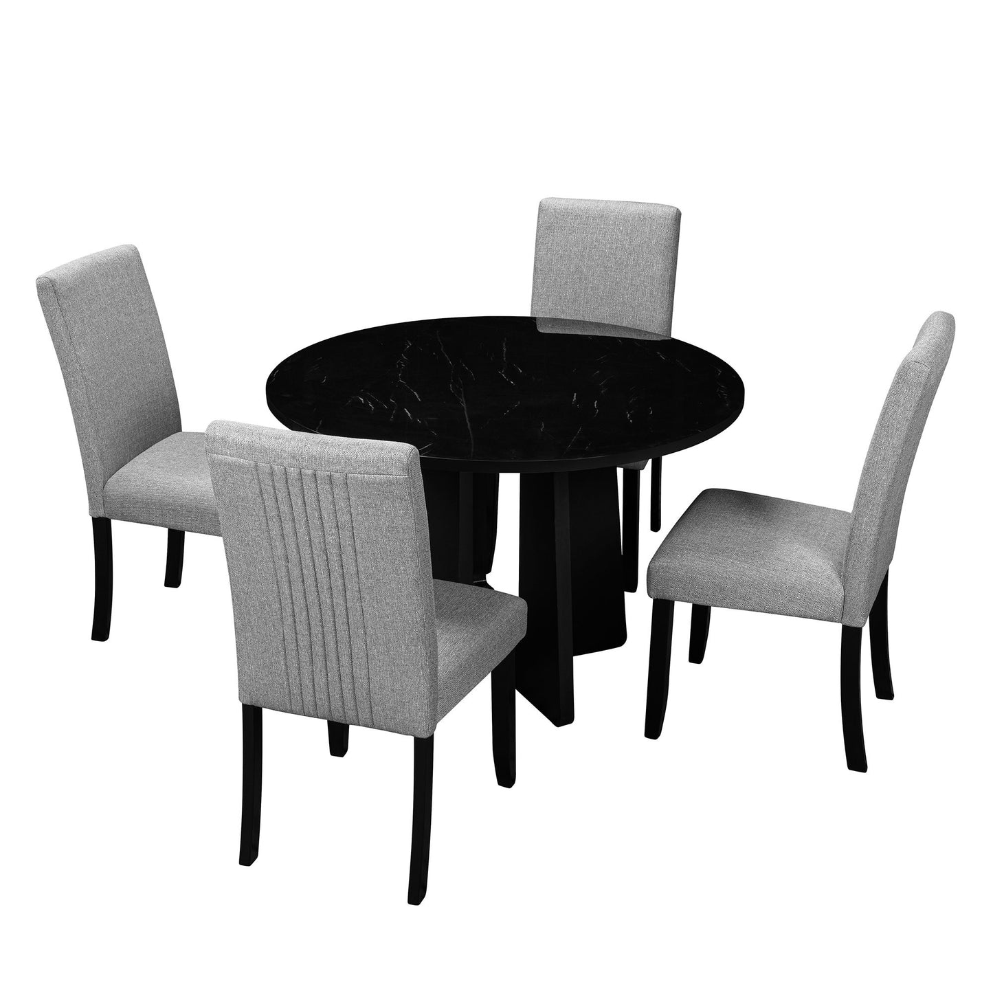 5 Piece Round Dining Table Set, Modern Dining Table And 4 Upholstered Chairs For Dining Room, Kitchen Room, Living Room - Gray / Black