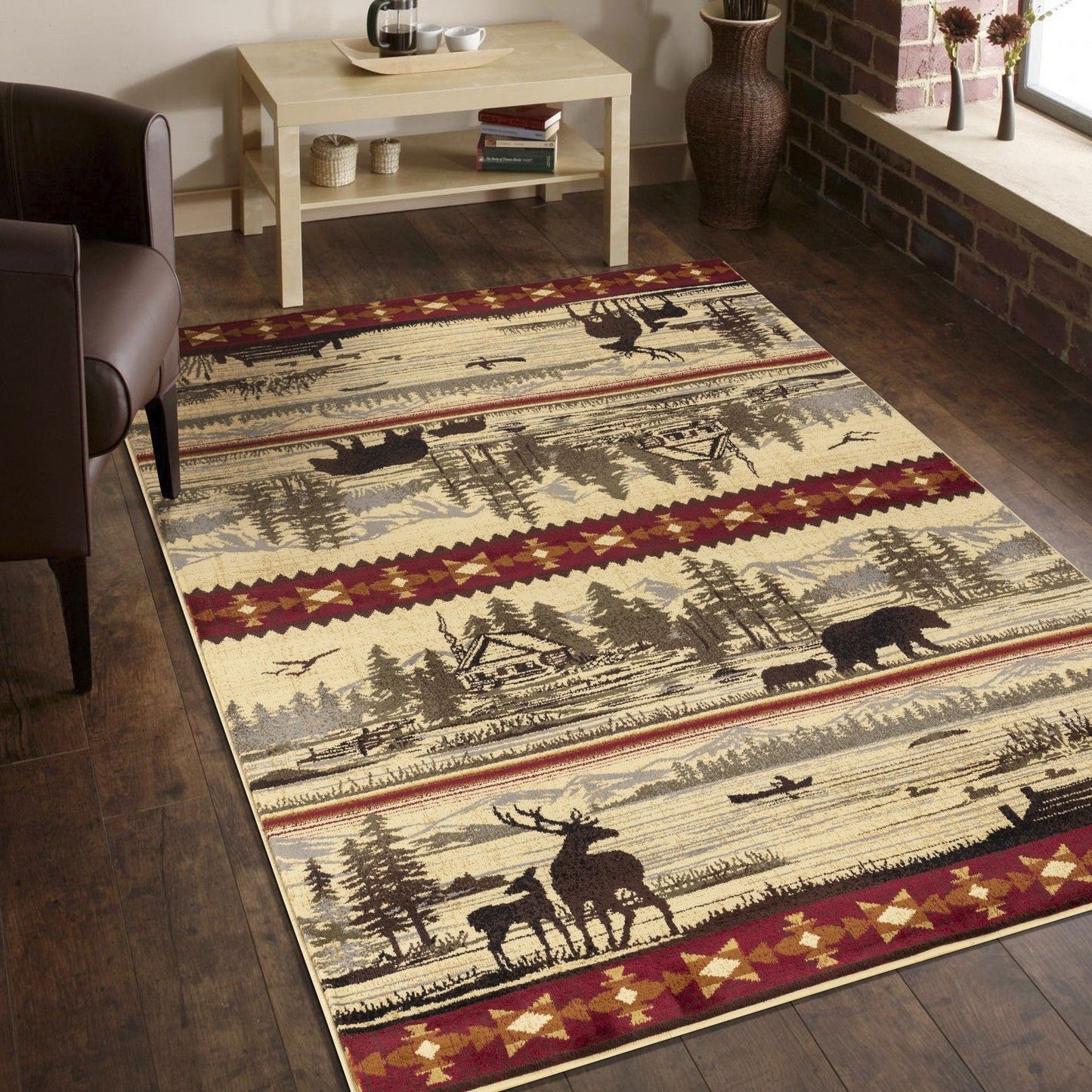Nature's Nest - 7'10" X 10'3" Lodge Area Rug, Polyester - Multi