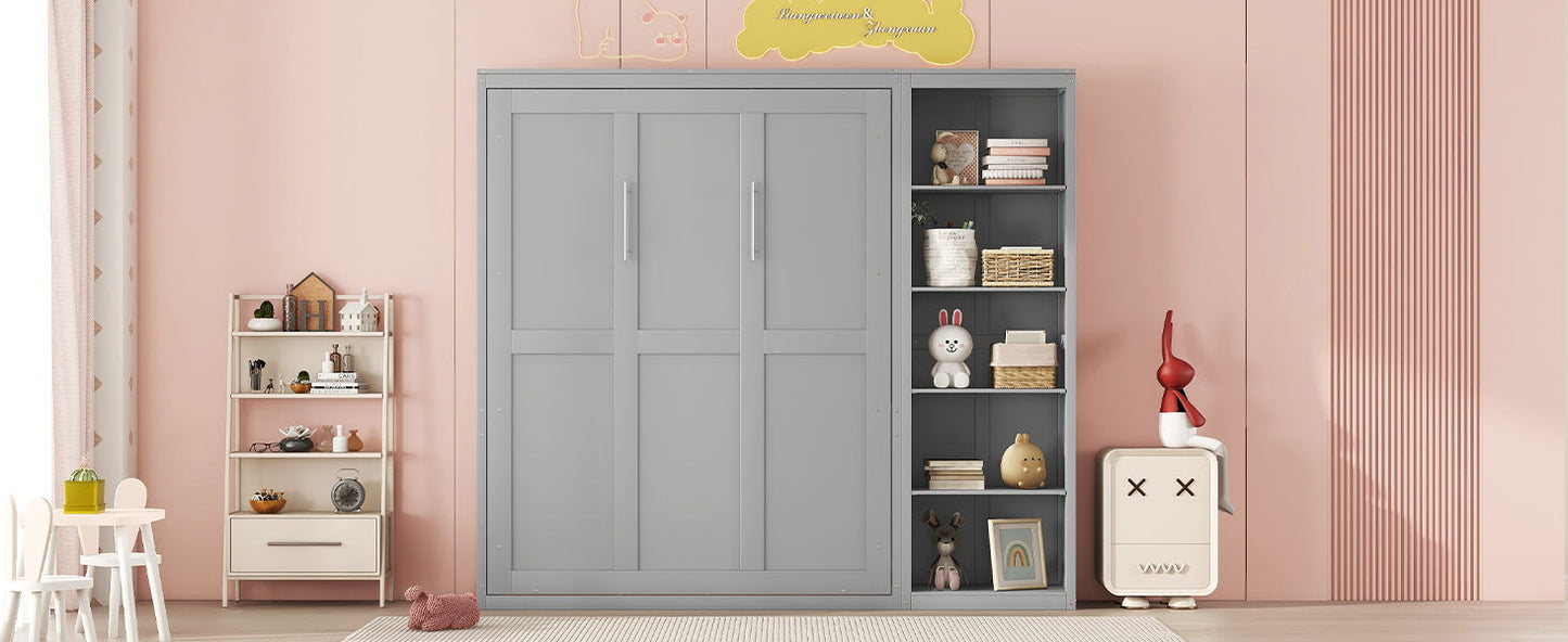 Full Size Murphy Wall Bed With Shelves - Gray