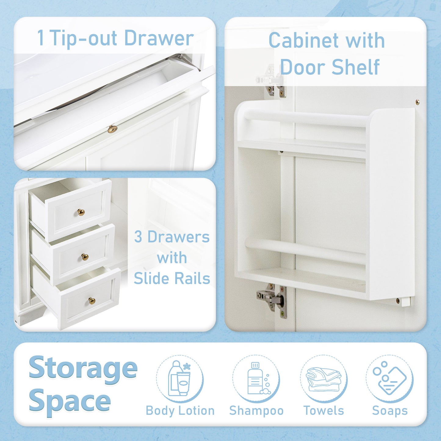Freestanding 30" Bathroom Vanity With Sink, Soft Closing Door, Tip Out Drawer - White