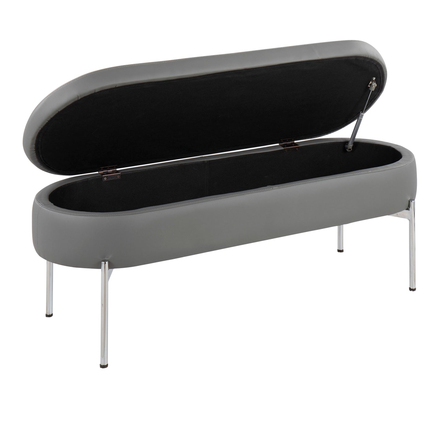 Chloe - Contemporary / Glam Storage Bench - Chrome / Gray