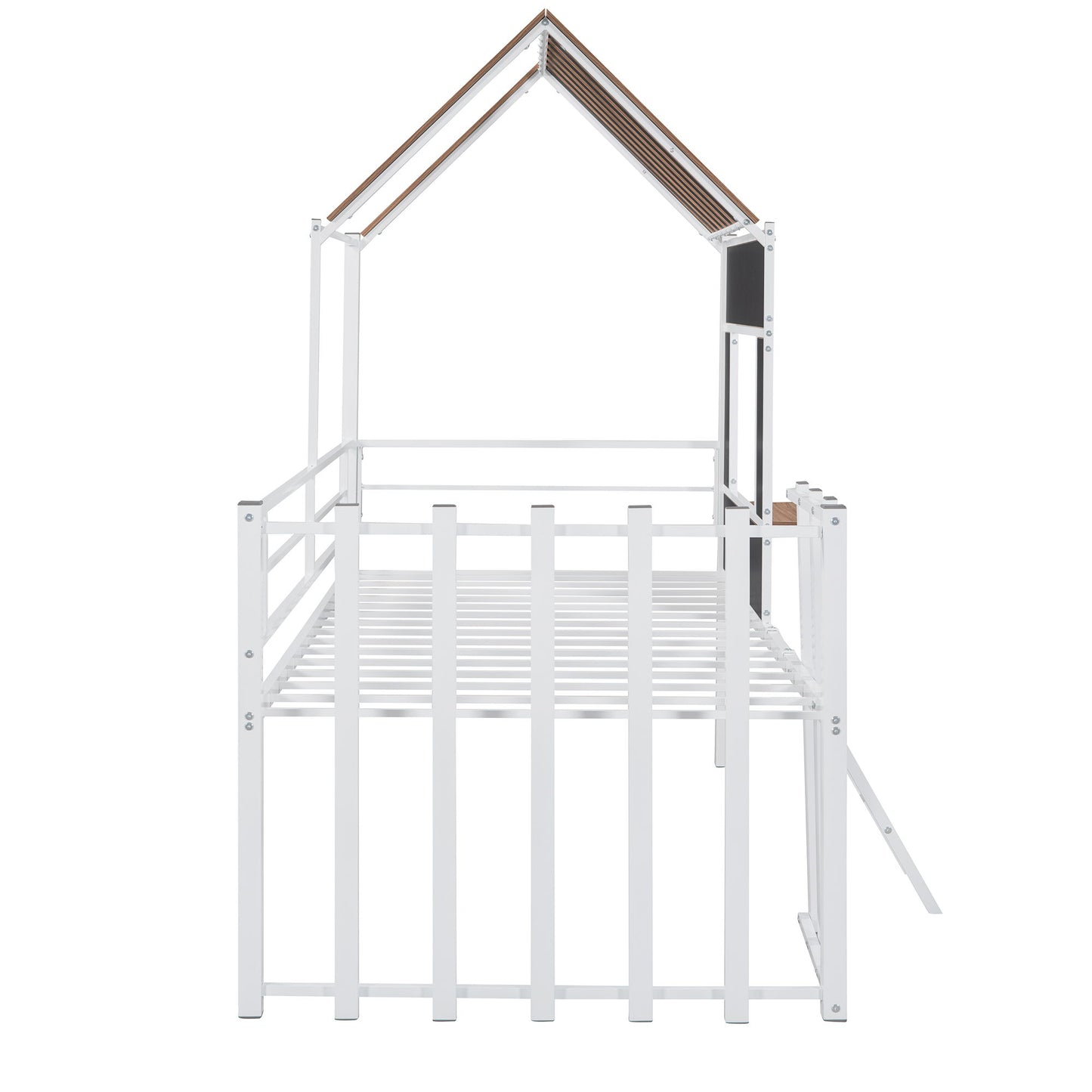 Twin Size Loft Bed With Roof, Window, Guardrail, Ladder - White