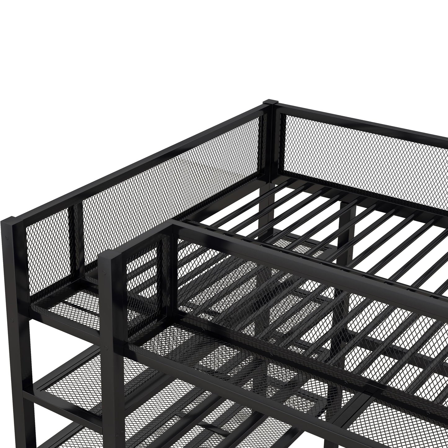 Full Size Loft Bed With 4 Tier Shelves And Storage - Black