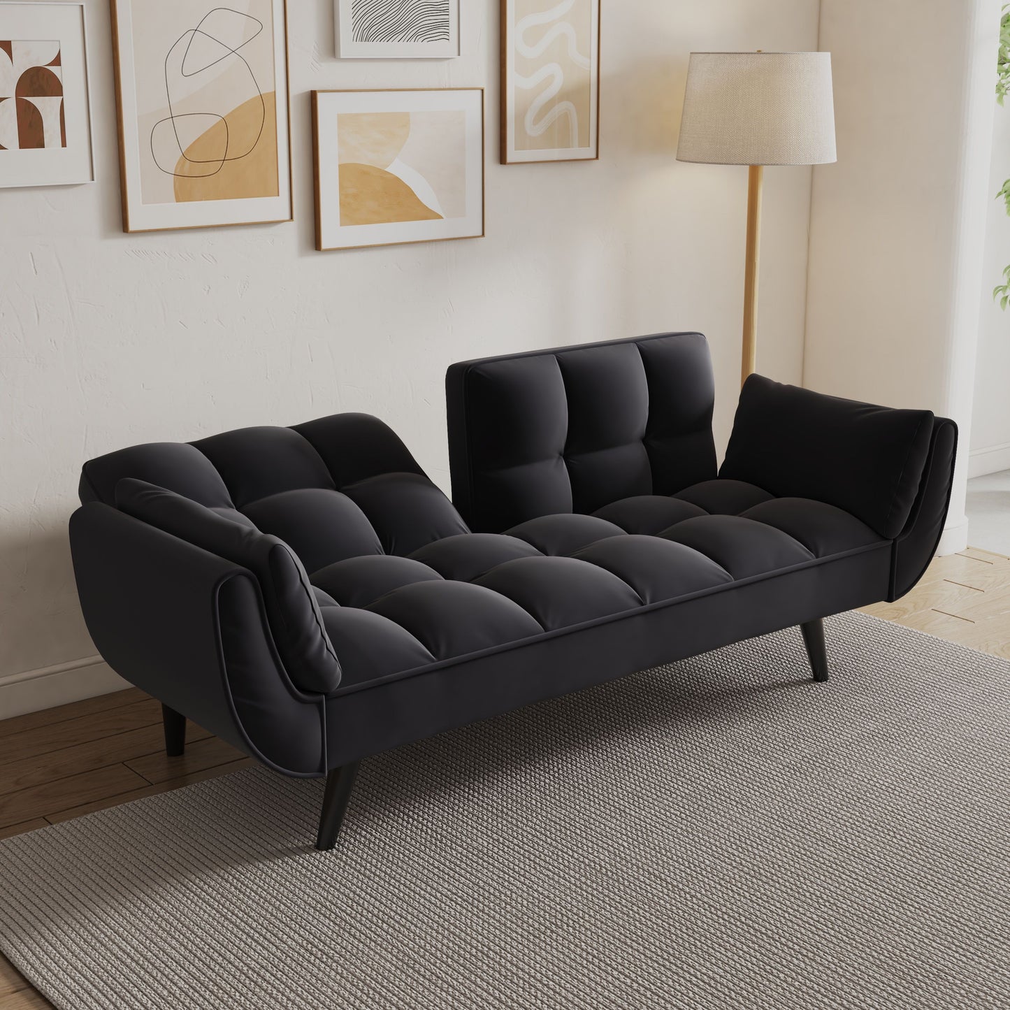 Sofa Soft Two Armrests Throw Pillow Pillow Comfortable Fit Apartment Bedroom Small Space - Black