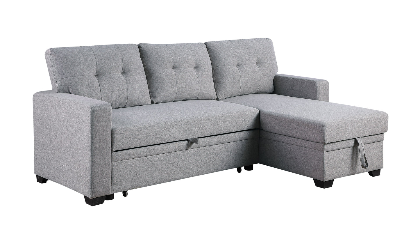 Upholstered Pull Out Sectional Sofa With Chaise - Light Gray