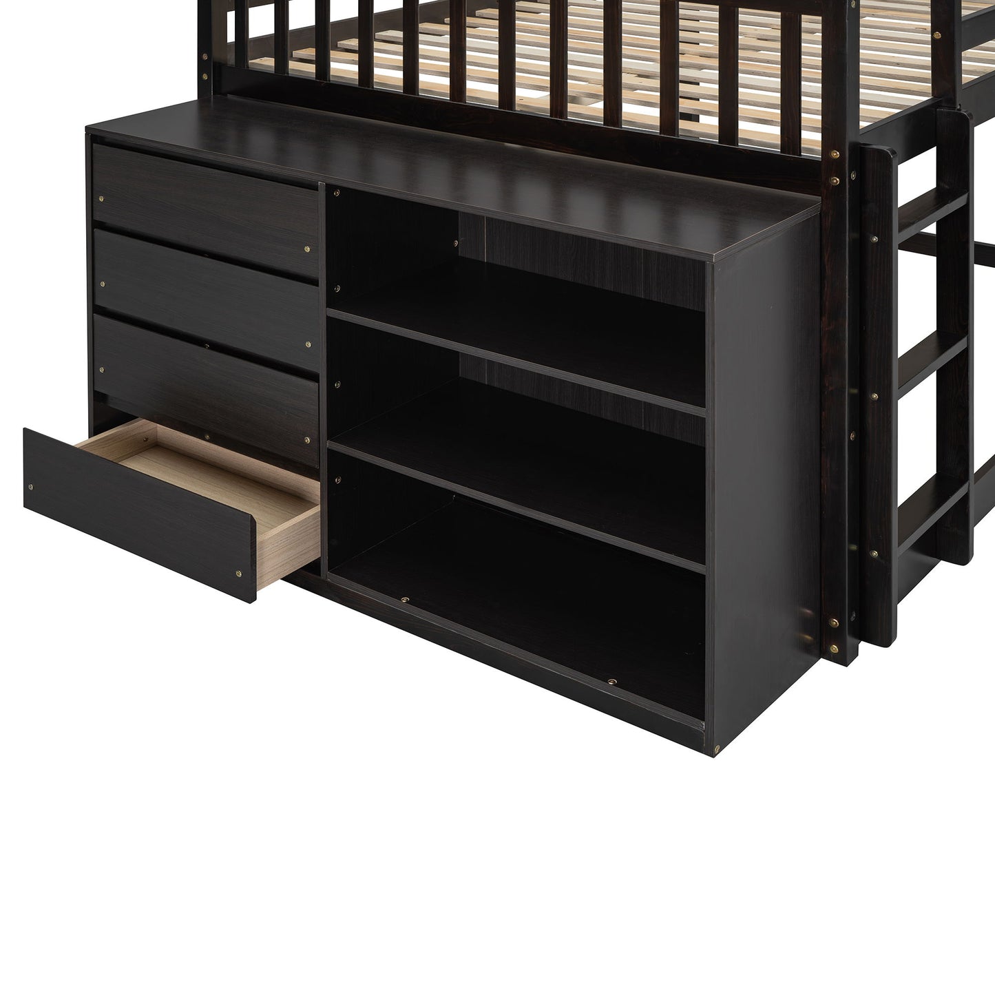 Full Over Full Bunk Bed With Storage Drawers And Shelves - Espresso