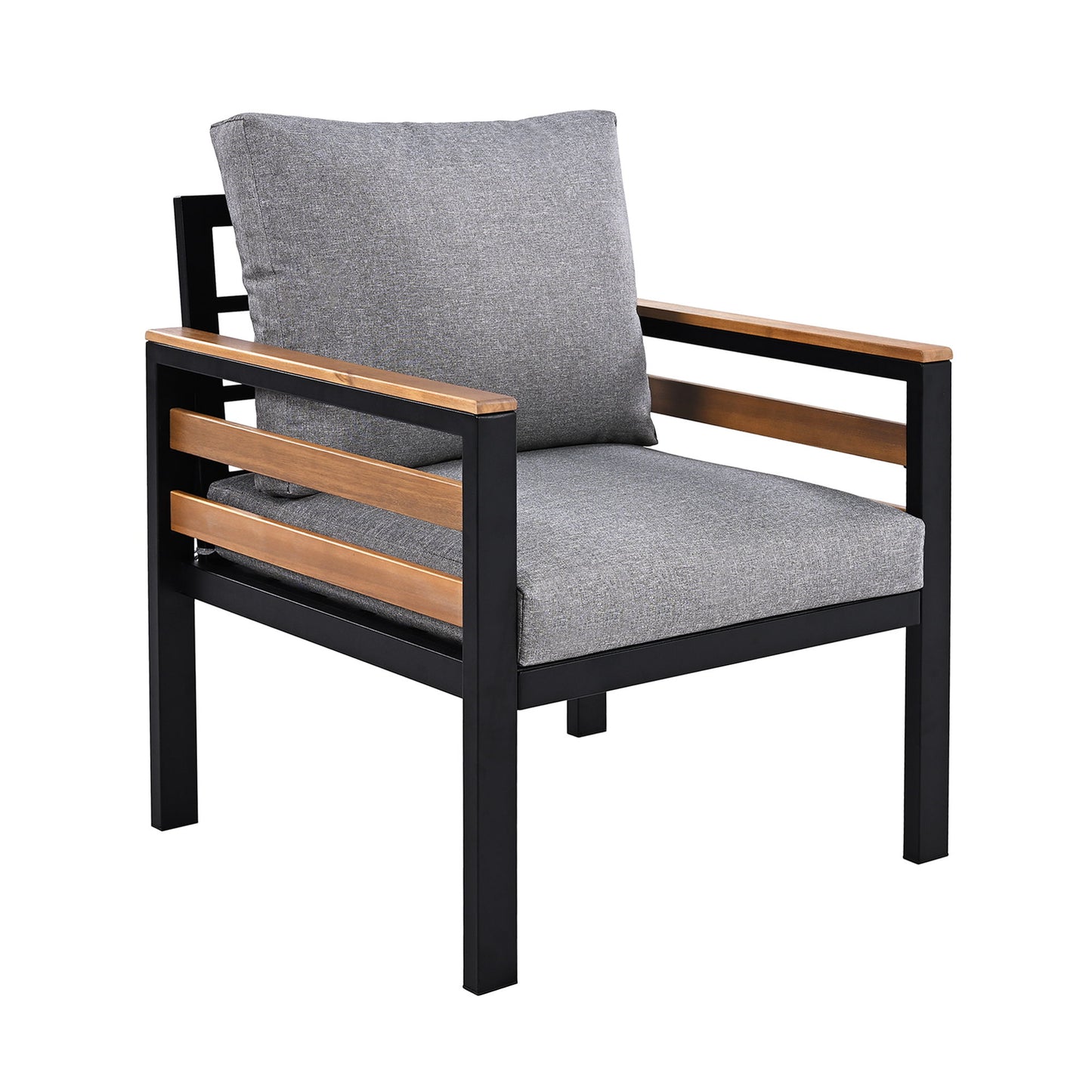 4 Piece Outdoor Furniture Sofa Set For 5 People With Acacia Wood Armrests, Patio Conversation Set With Removable Cushion And Solid Wood Coffee Table For Garden And Backyard - Gray