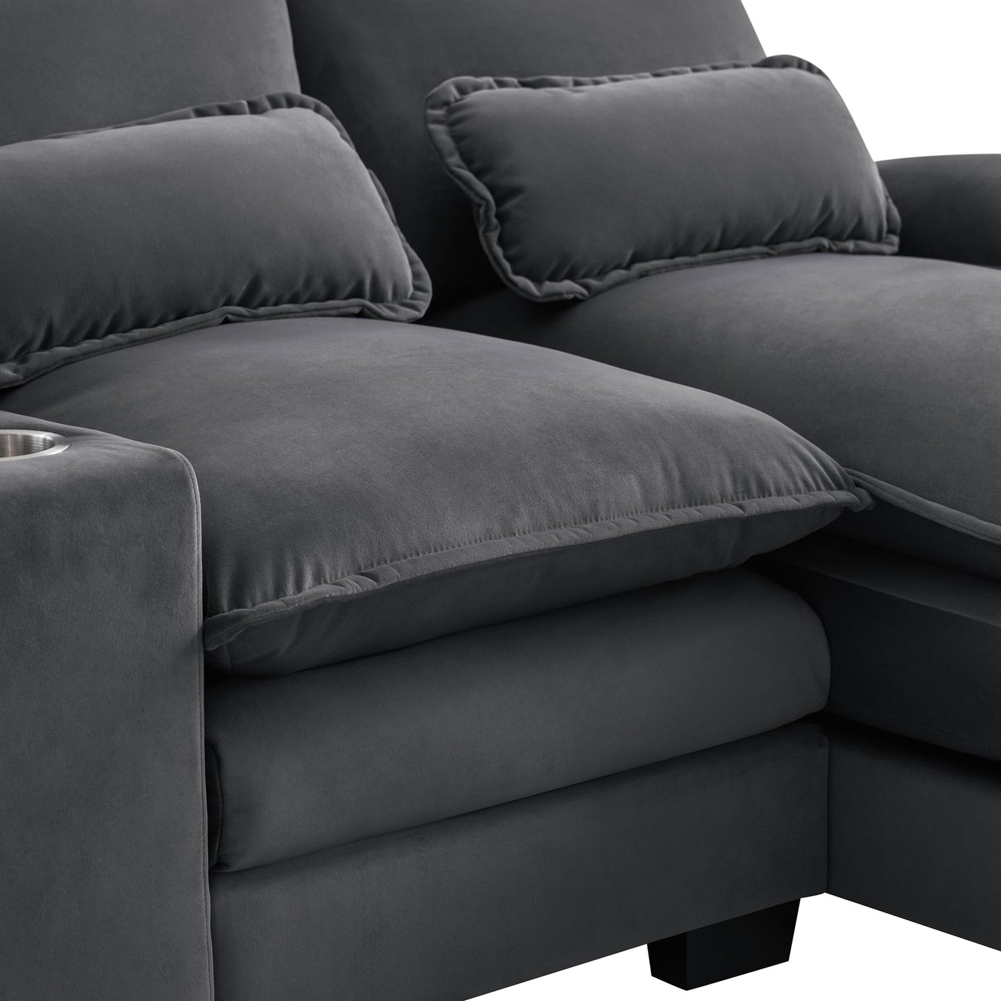 Modern U Shaped Sofa With Console, Cupholders And USB Ports, 6 Seat Upholstered Symmetrical Indoor Furniture, Sleeper Couch Set With Chaise - Gray