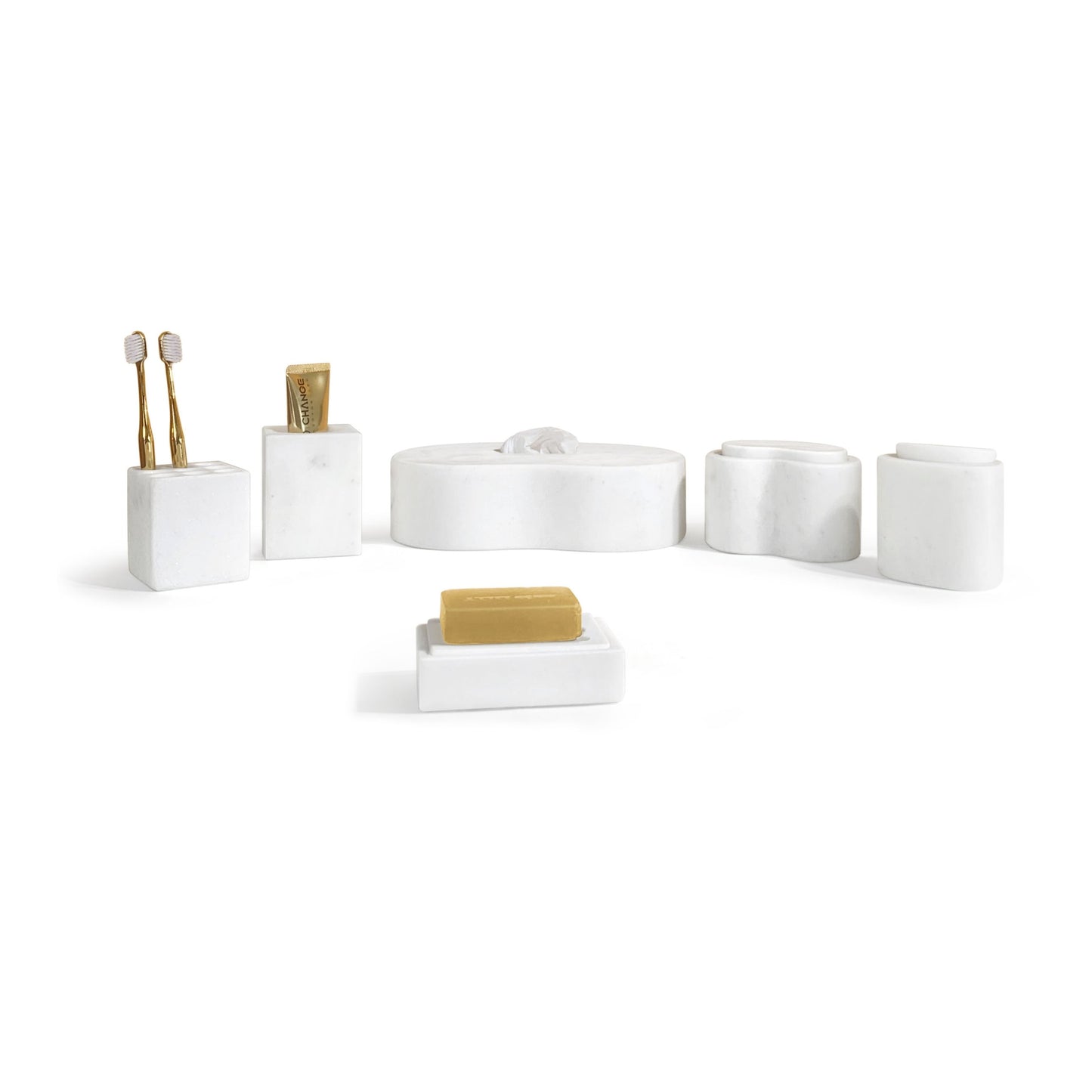 Marble Bathroom Accessories Set - Natural Stone - White / Natural