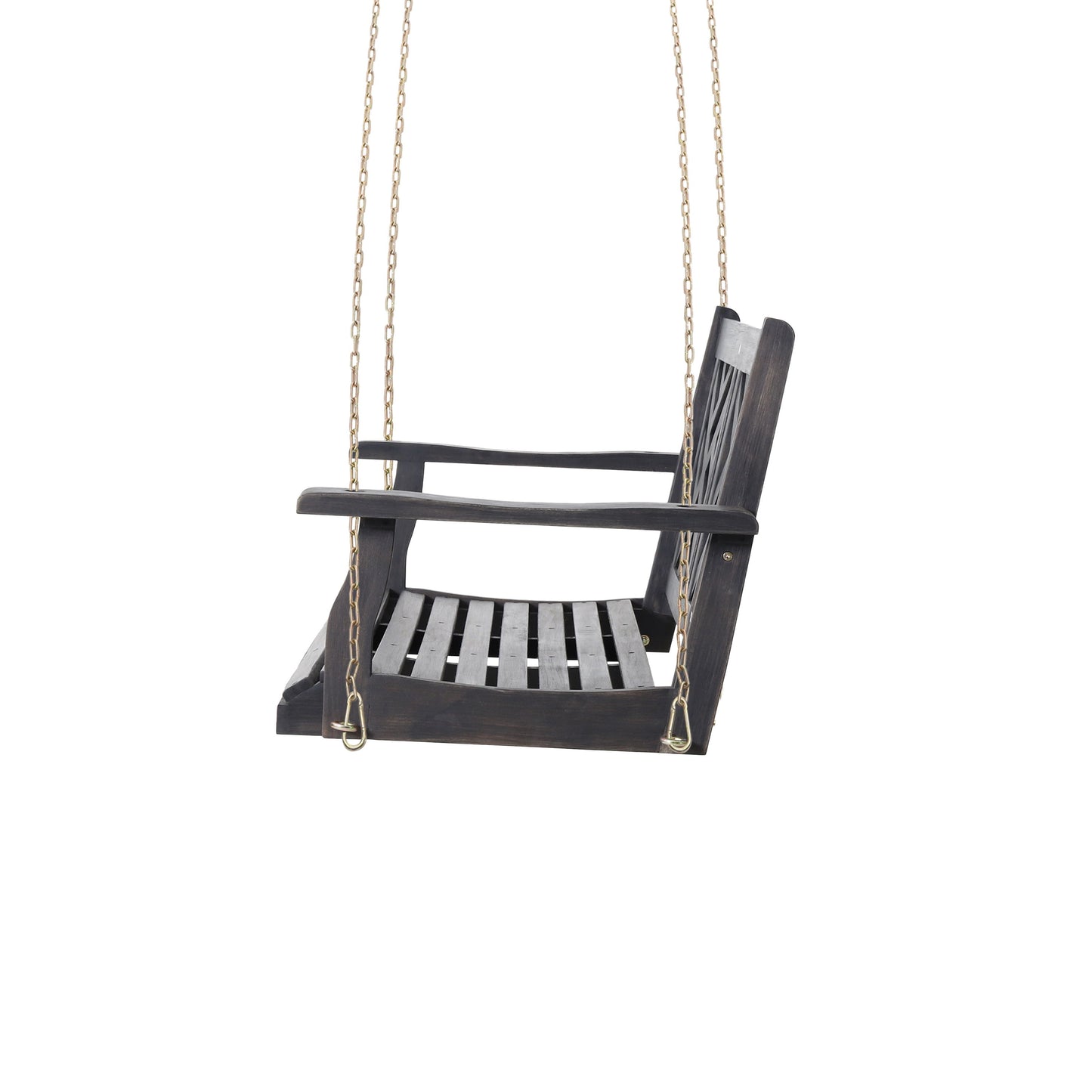 Alejandro - Acacia Wood Porch Swing With Slat Panel Seating - Dark Gray