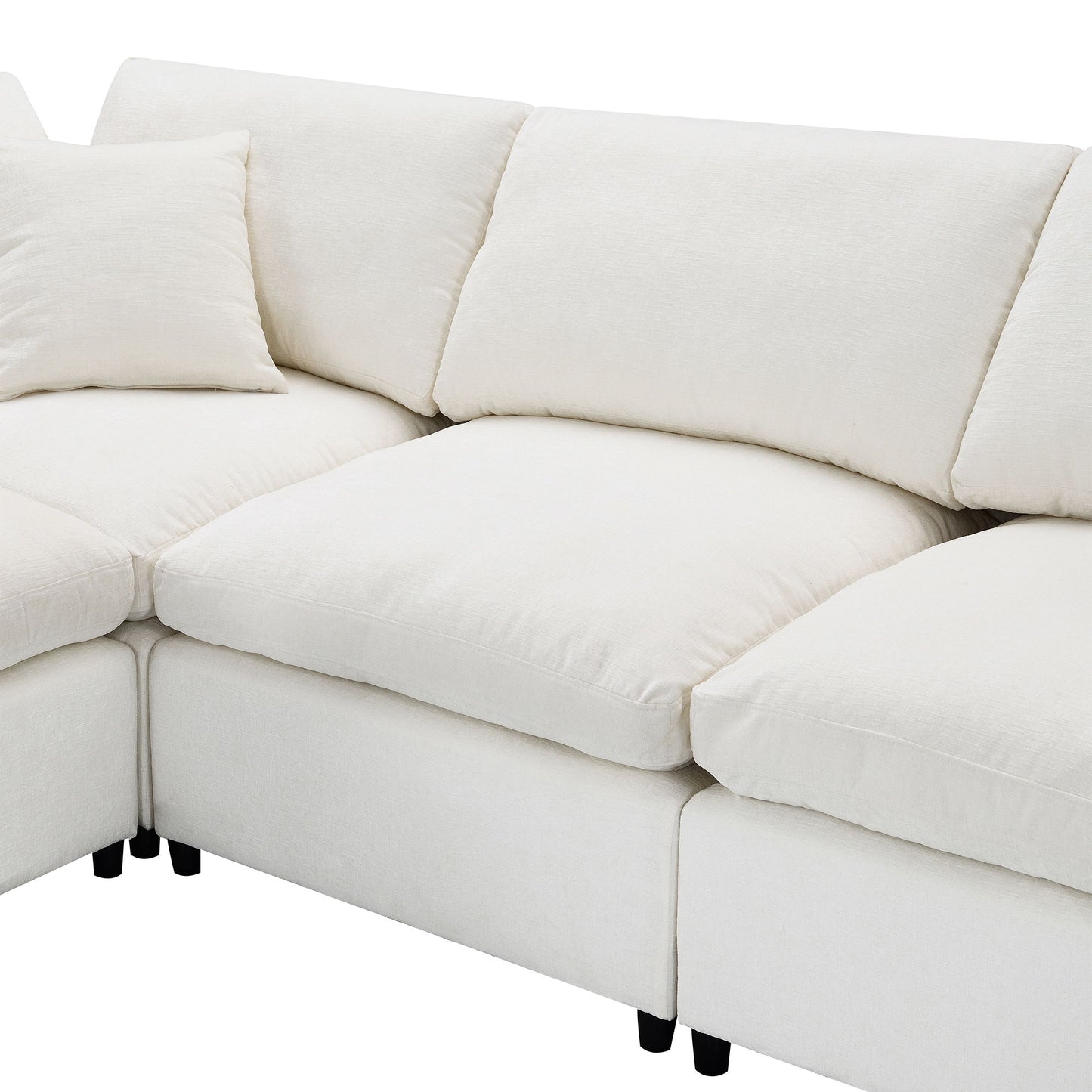 Modern Modular Cloud Sofa Bed, 6 Seat Chenille Sectional Couch Set With Ottoman, Free Combination, Convertible U Shaped Sleeper Sofa - Beige