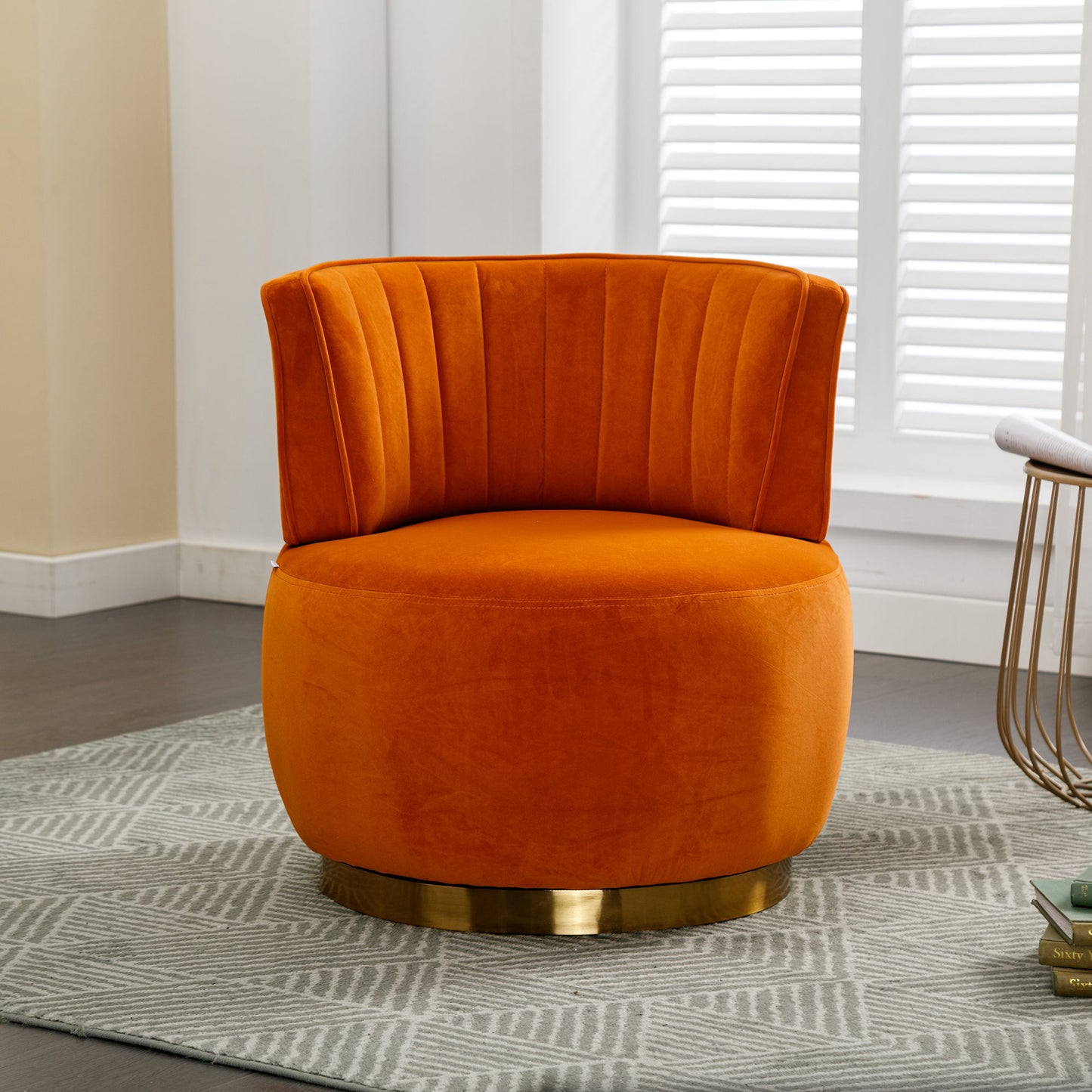 360 Degree Swivel Cuddle Barrel Accent Sofa Chair, Fluffy Round Armchair - Orange