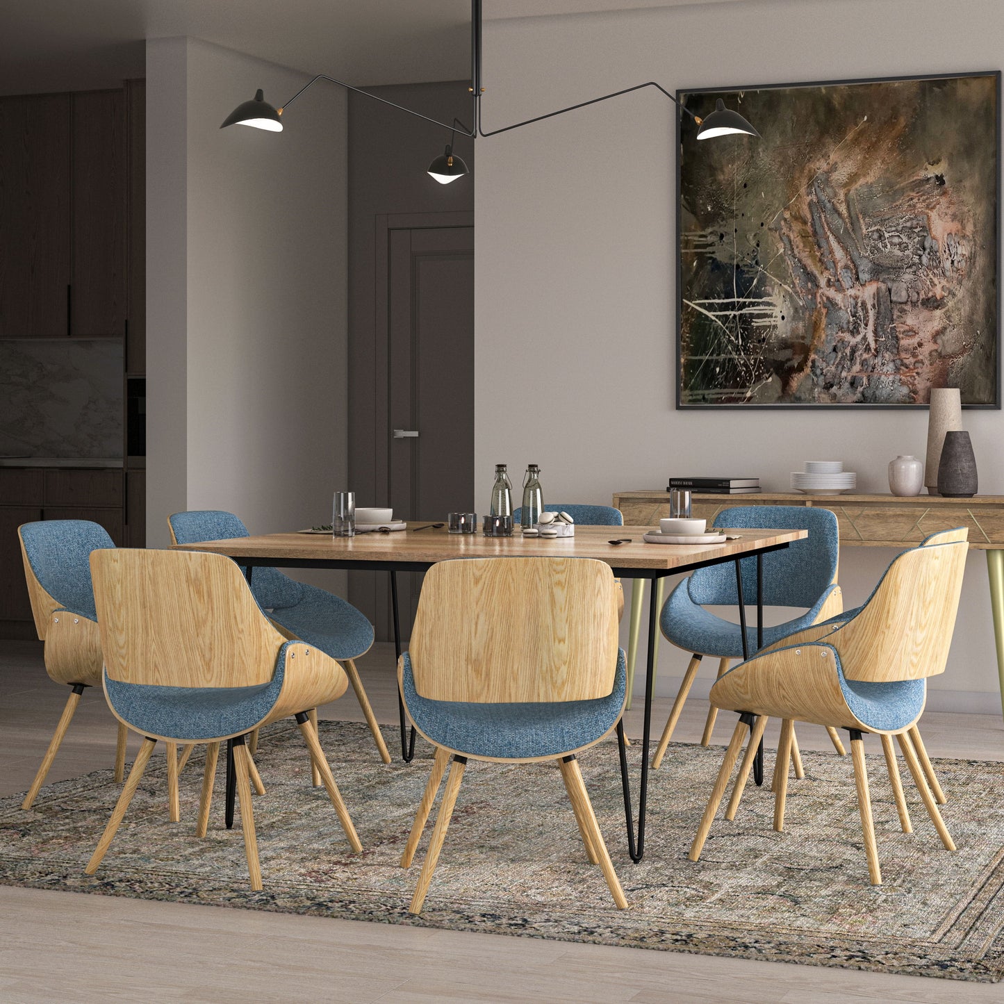 Malden - Bentwood Dining Chair With Wood Back - Denim Blue / Light Brown