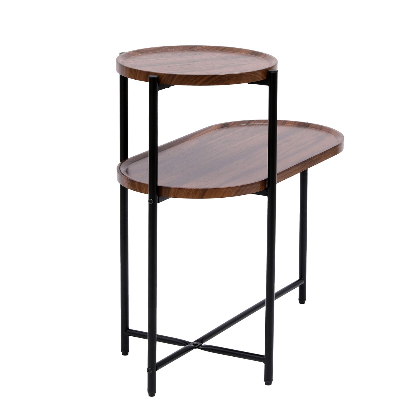 Small Coffee Tables 2 Tier Modern Sofa Side Table With Wood Storage Shelf Living Room End Tables Nightstands - Walnut Brown