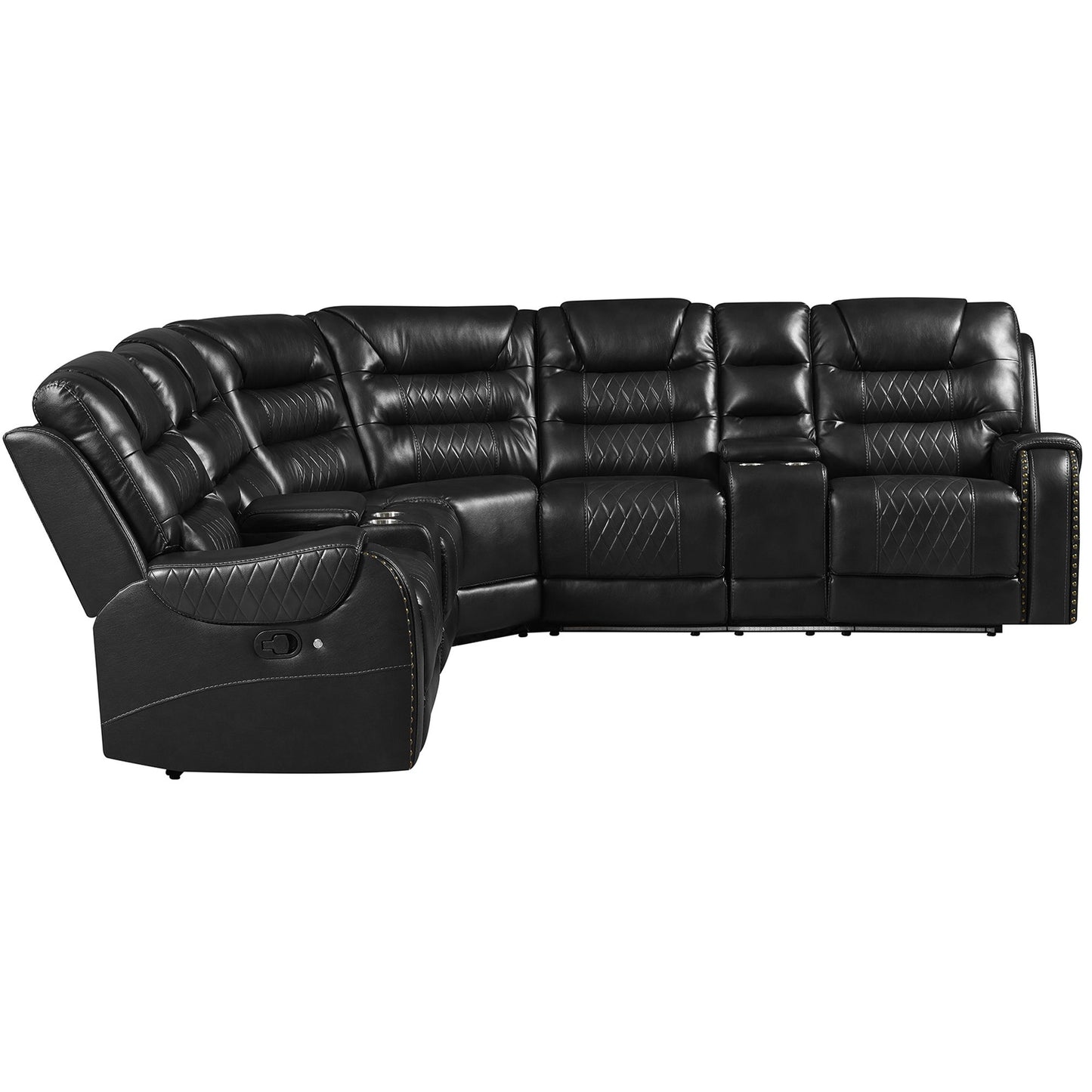 Manual Reclining Sectional Sofa Set L Shaped Symmetrical Motion Sofa Corner Couch Sets With Storage Boxes, 4 Cup Holders And LED Light Strip For Living Room - Black
