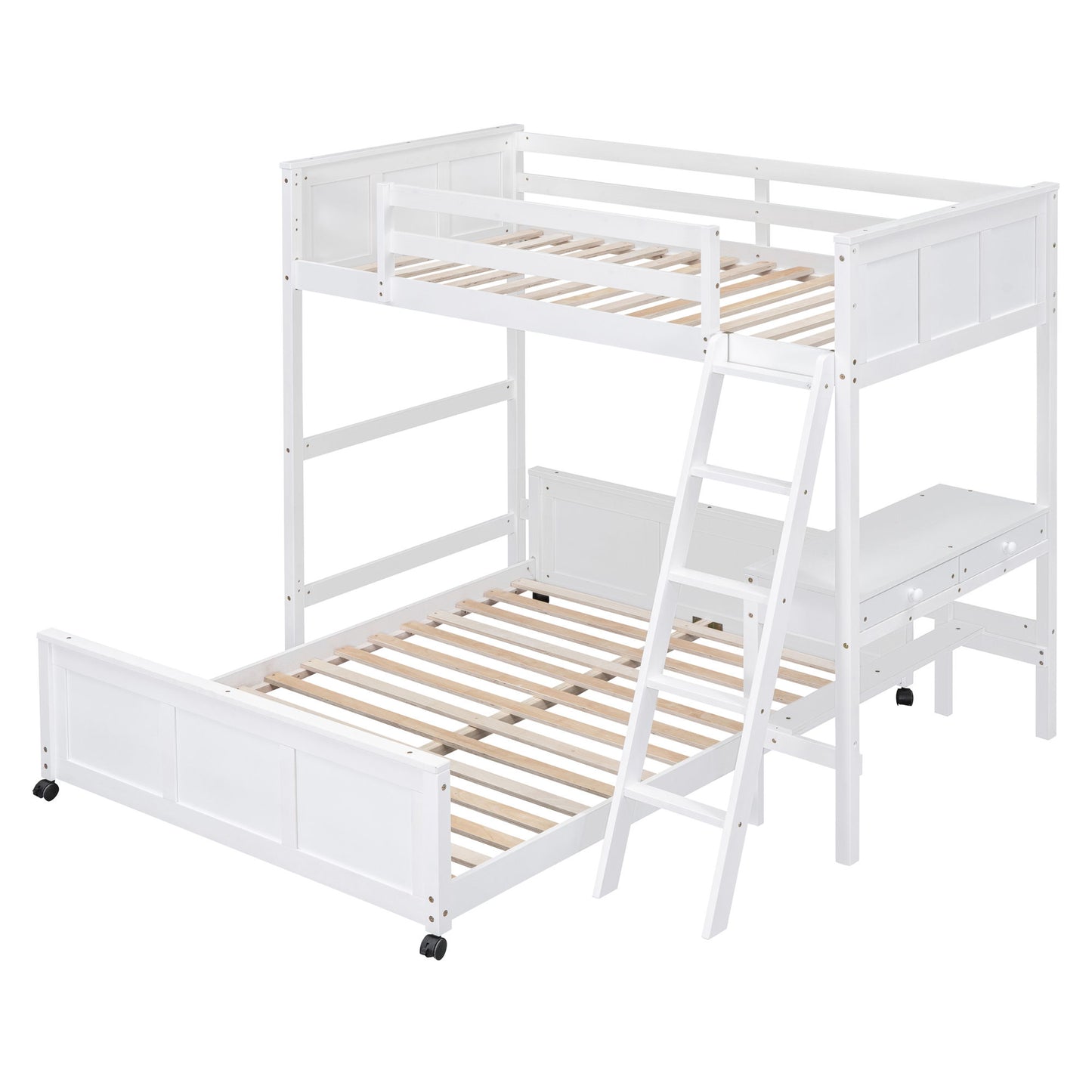 Twin Over Full Bunk Bed With Desk - White