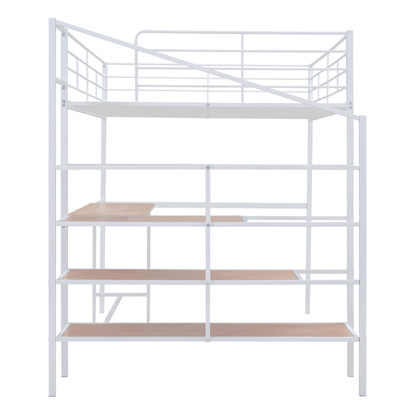 Full Size Loft Bed With Desk And Lateral Storage Ladder - White