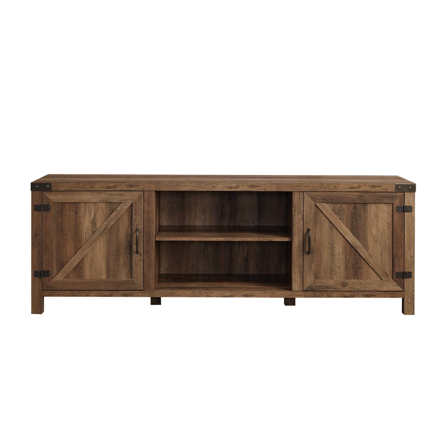 Rustic Farmhouse Double Barn Door 70" TV Stand For 80" TVs With Center Shelves - Rustic Oak