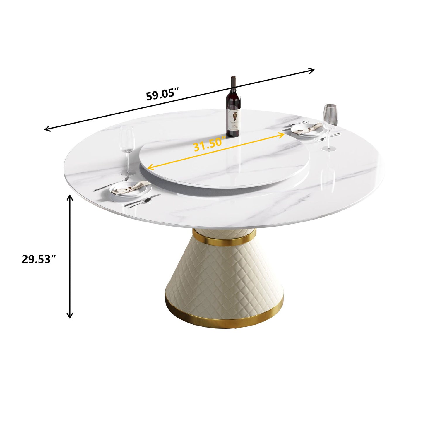 59.05" Modern Artificial Stone Round Carbon Steel Base Dining Table, Can Accommodate 6 People Artificial Stone Turntable - White