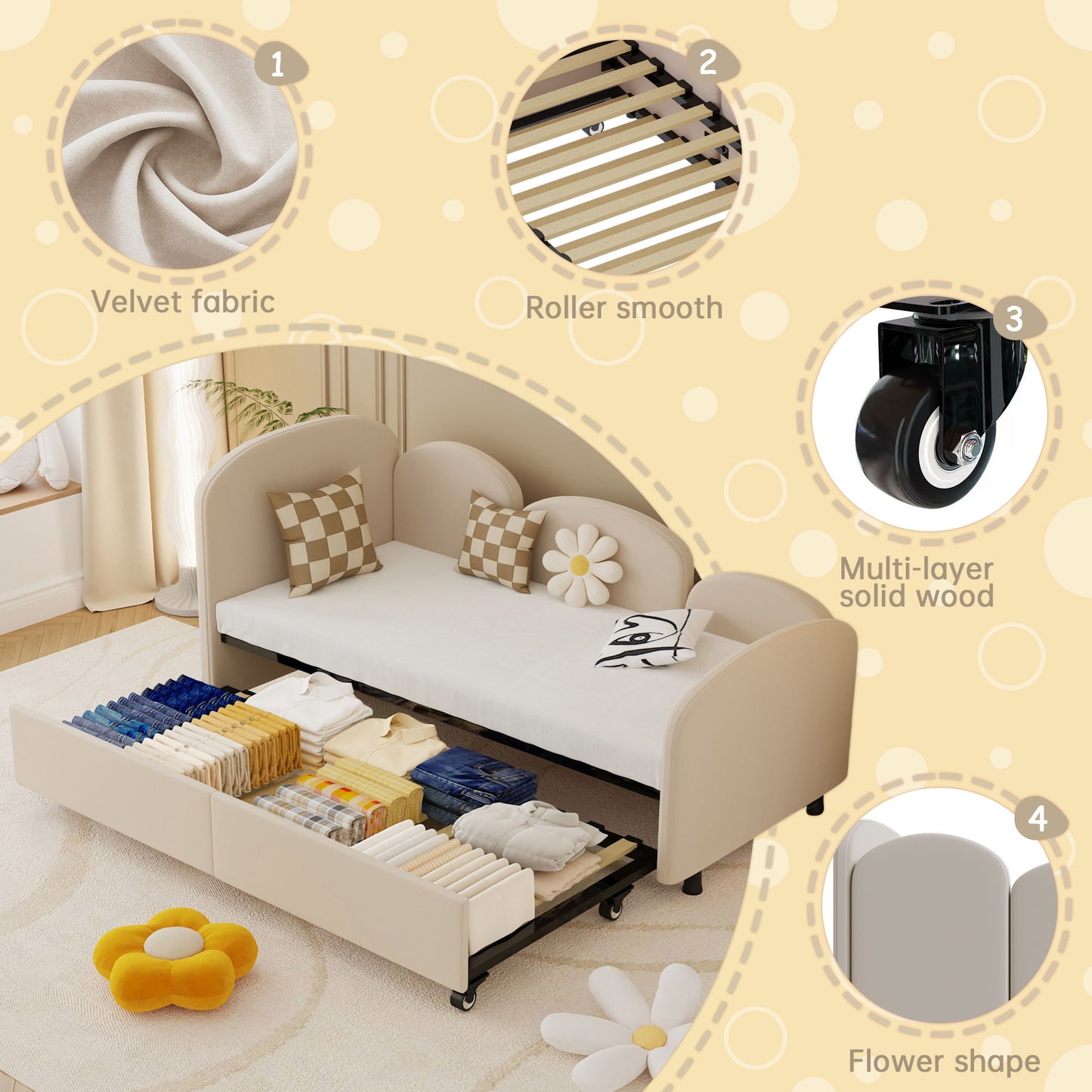 Modern Upholstered Daybed With Twin Size Bed Frames And Storage - Beige