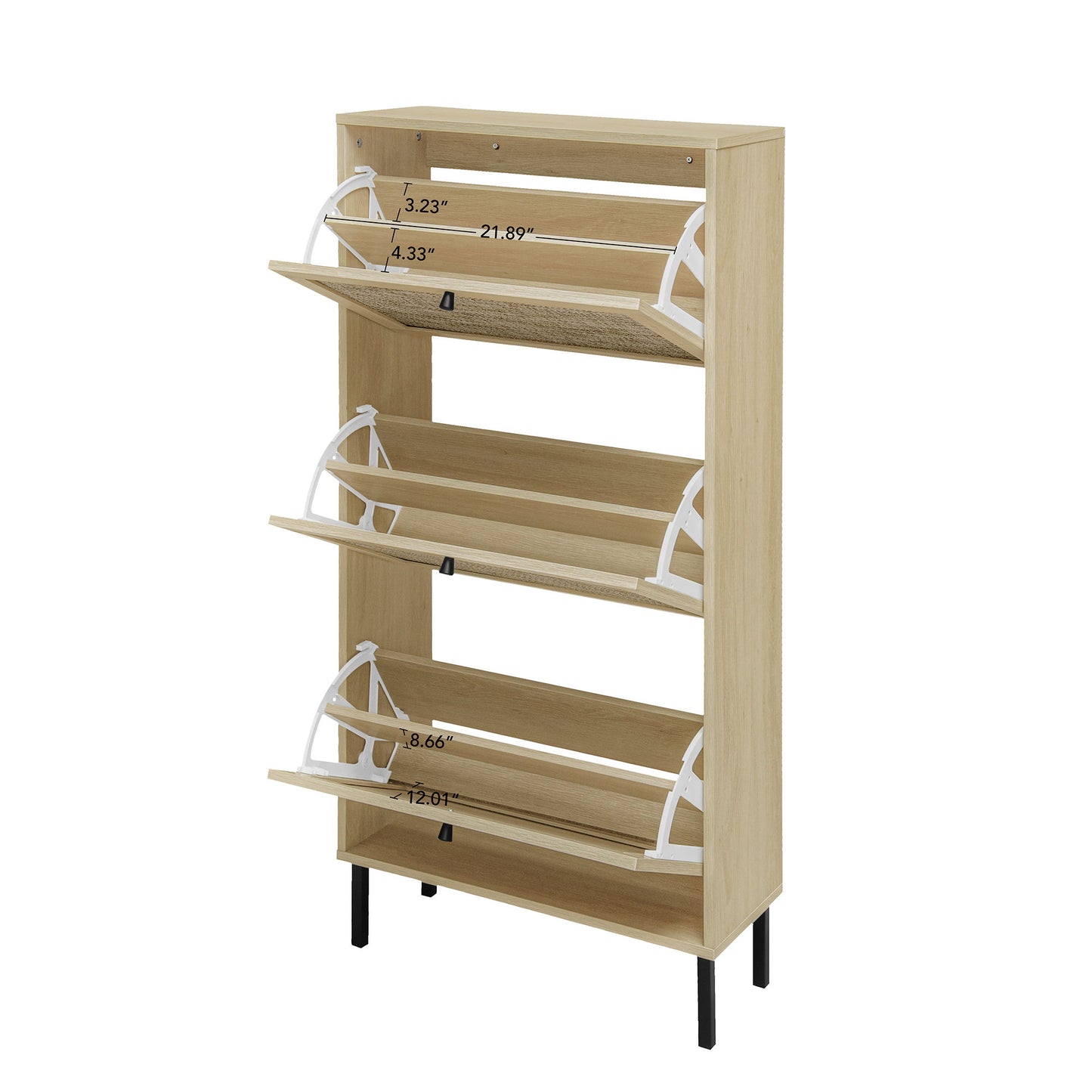 Modern Freestanding Rattan 3 Door Shoe Rack Storage Cabinet For Entryway - Natural Particle Board