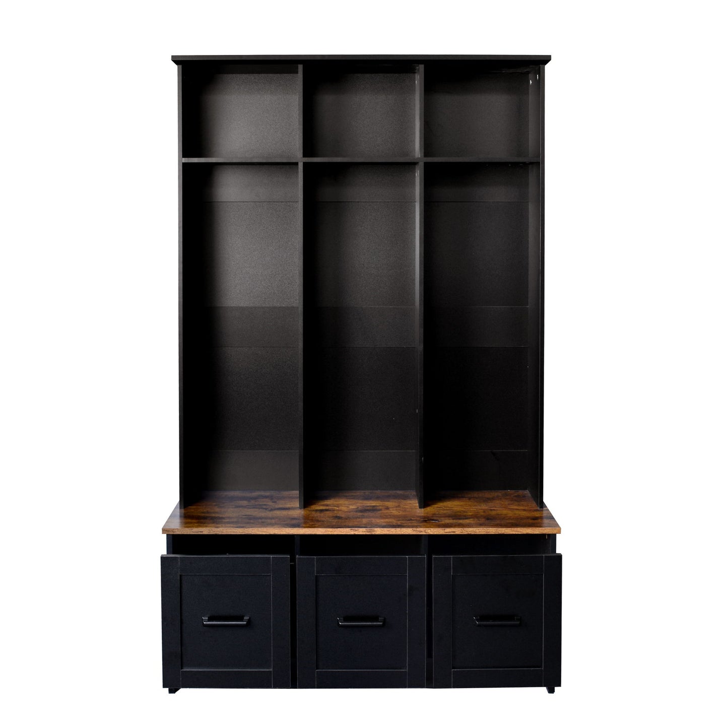 Modern Hall Tree With Entryway Bench, 3 Shelves And Drawers, Wide Hall Tree With Storage Bench For Hallway - Black