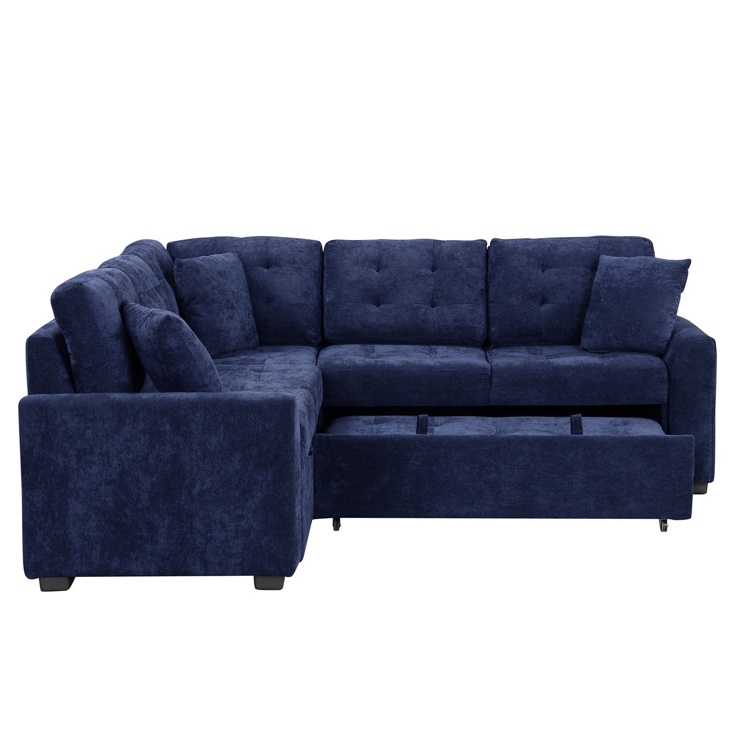 L-Shape Sofa Bed Pull-Out Sleeper Sofa With Wheels, USB Ports, Power Sockets For Living Room - Navy Blue