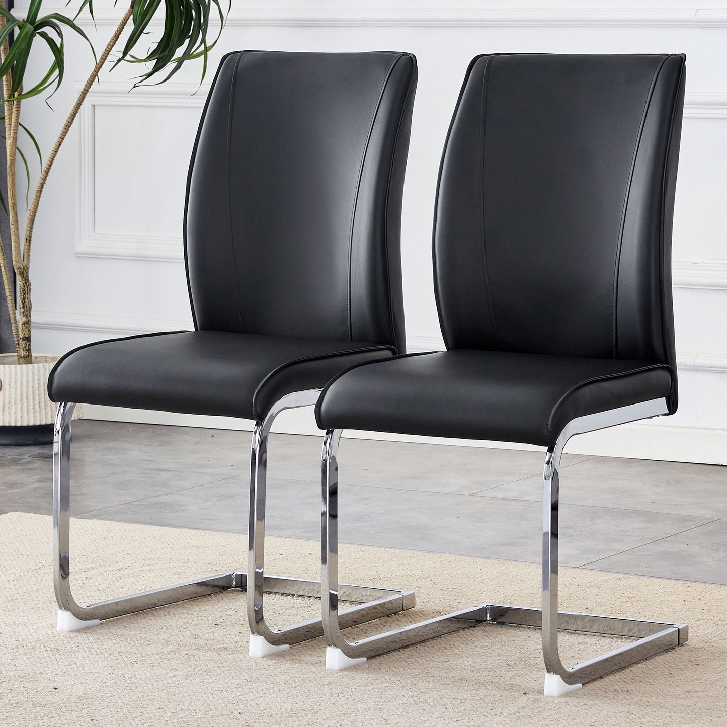 Luxurious And Minimalist Chair Covers, 2 High Elasticity Dining Chairs Metal Arched Legs - Black / Silver