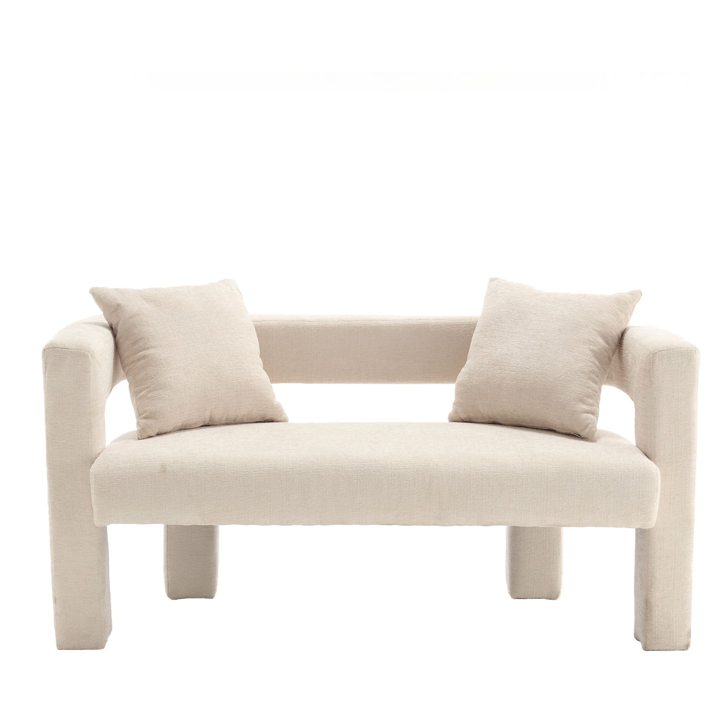 Modern Loveseat Sofa, Comfy Upholstered 2 Seater Sofa - Beige