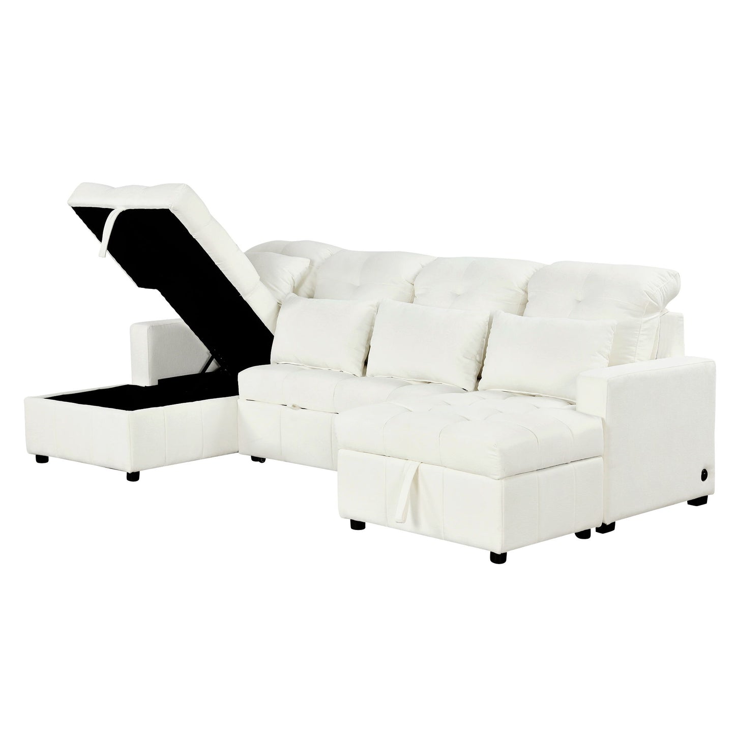 Oversized U - Shaped Sofa Versatile Sectional Sofa Pull Out Sofa Bed With Double Storage Chaise Lounges And 2 USB Ports For Living Room - Beige