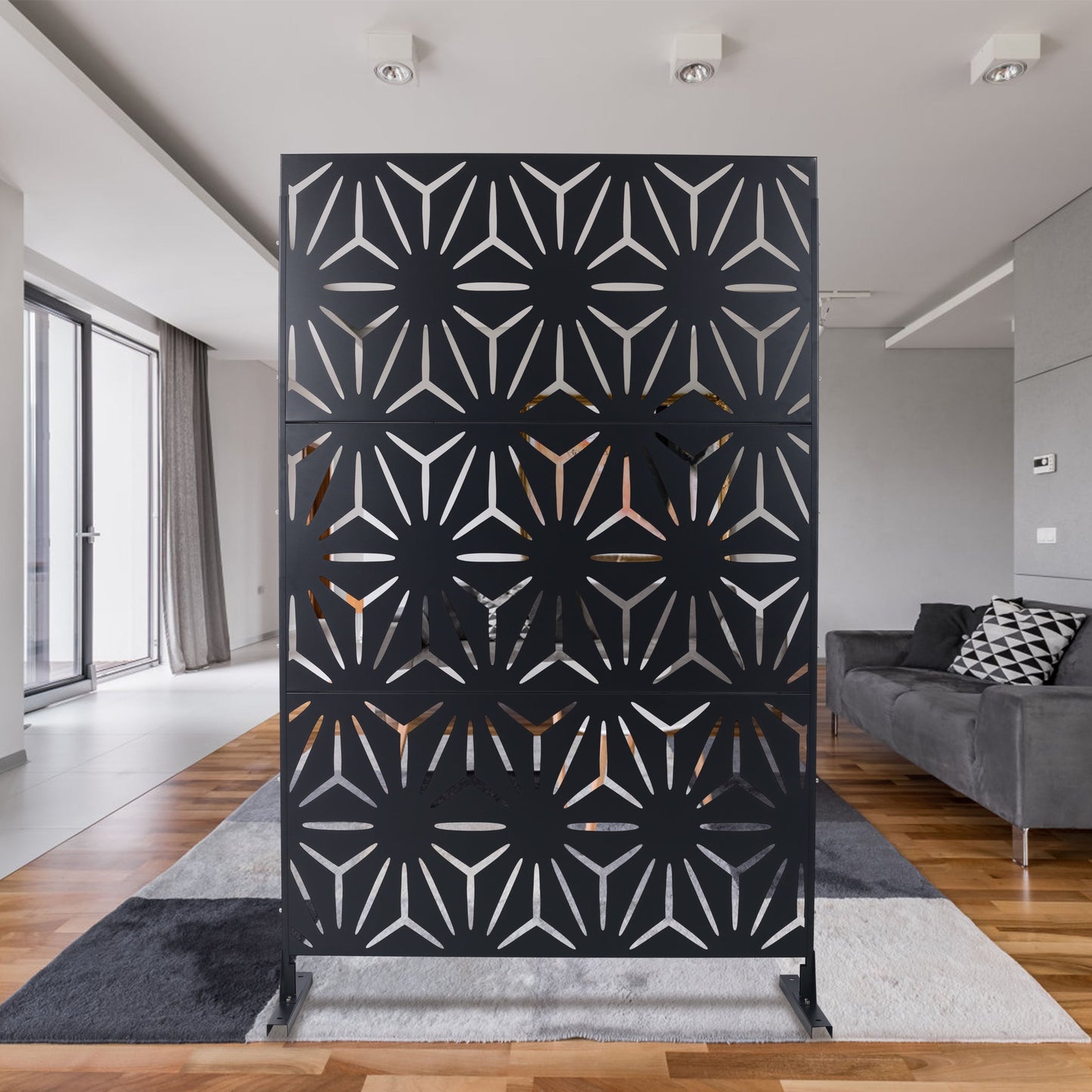 Outdoor & Indoor Privacy Screen, Metal Privacy Screen, Freestanding Decorative Privacy Screen For Deck Balcony Patio - Black