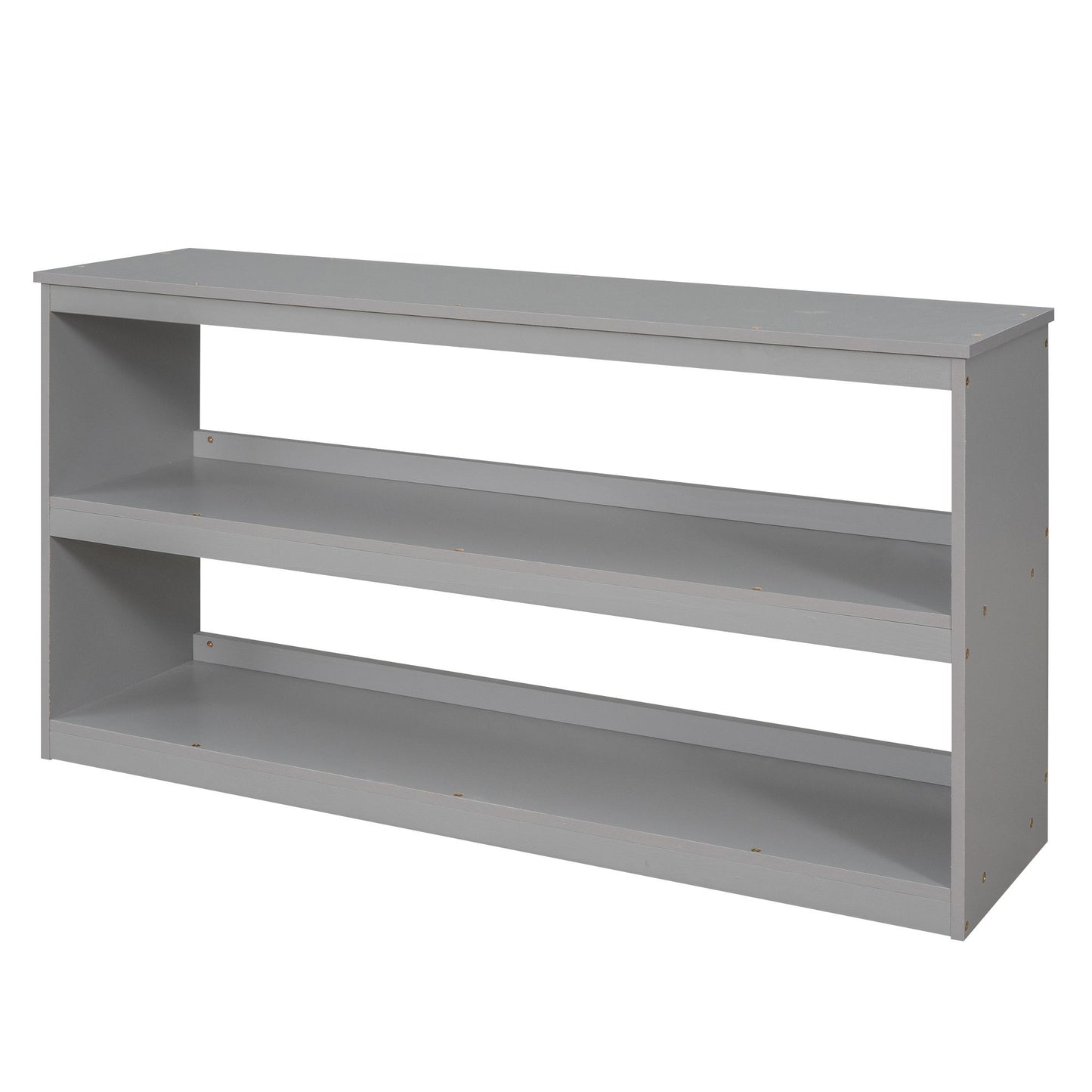 Full Loft Low Study Bed With Cabinet, Shelves And Rolling Portable Desk, Multiple Functions- Gray