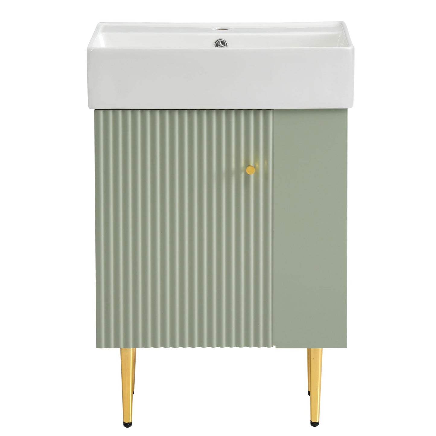 Bathroom Vanity, Combo Cabinet, Bathroom Storage Cabinet, Single Ceramic Sink, Right Side Storage - Green