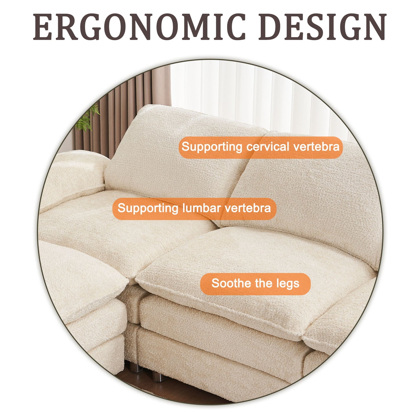Modern Deep 3 Seat Sofa Couch With Ottoman, Polyester Sofa Sleeper Comfy Upholstered Furniture For Living Room - Beige
