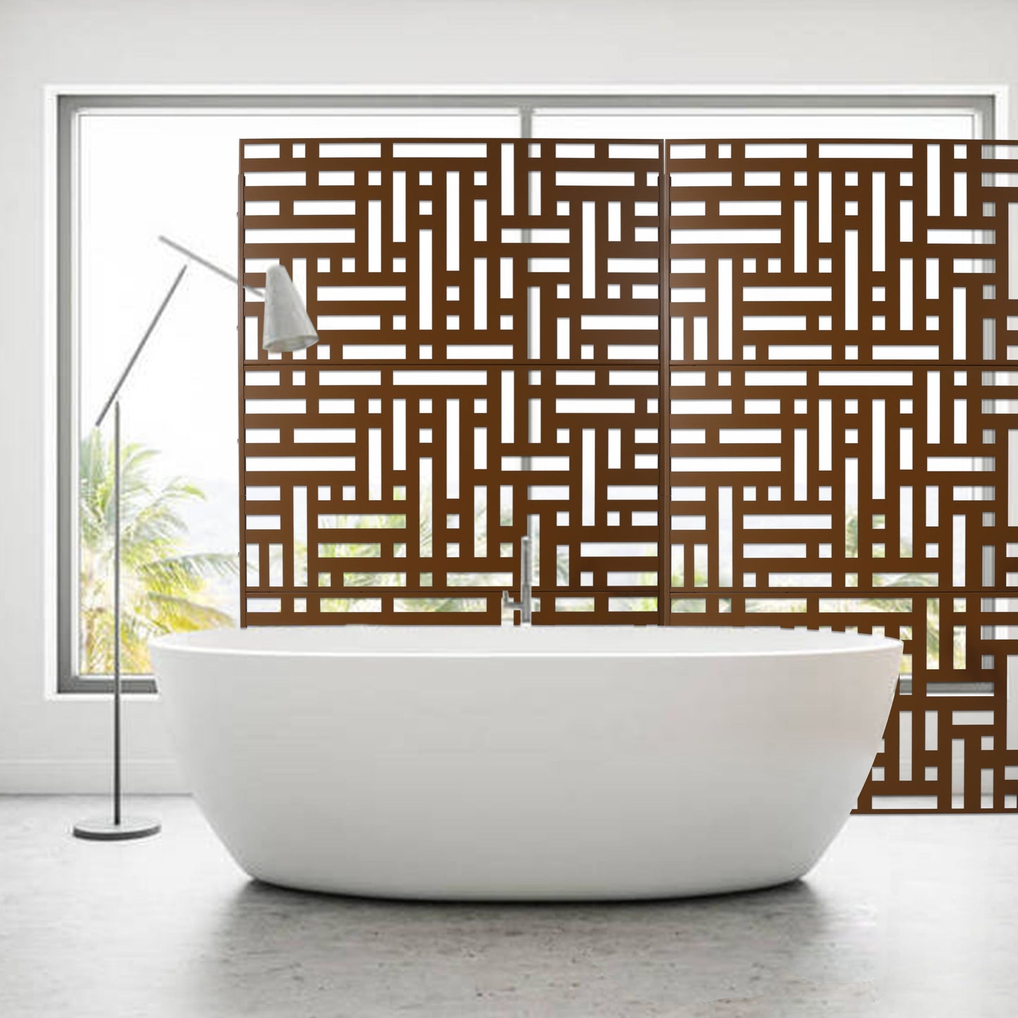 Outdoor & Indoor Privacy Screen Metal Privacy Screen, Freestanding Decorative Privacy Screen - Brown