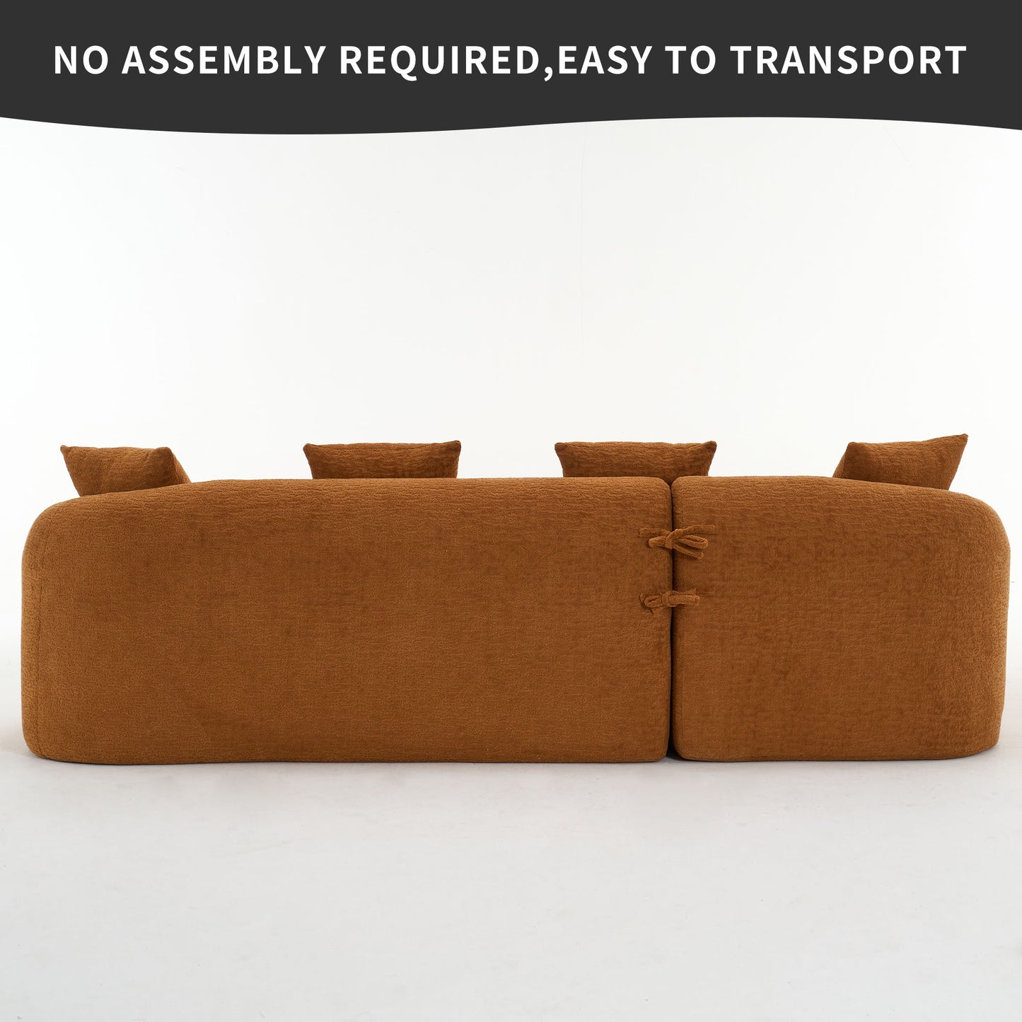 Compression Sofa: Combining Chaise Longue With 3 Seater, Wood Grain Chenille Fabric, Full Sponge Compression Sofa, Combined Sofa With 4 Pillows For Living / Home Furniture / Apartment - Orange