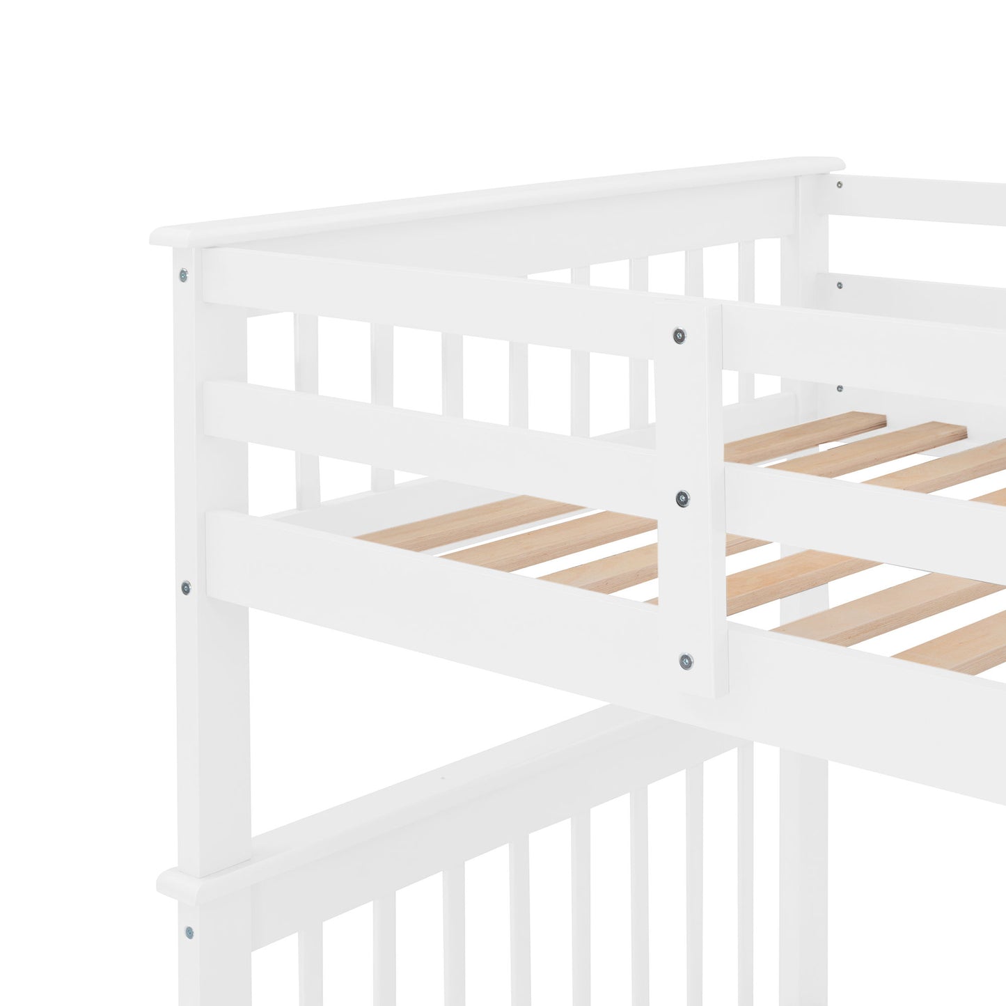 Twin Over Twin Stairway Bunk Bed With Storage And Guard Rail For Bedroom - White