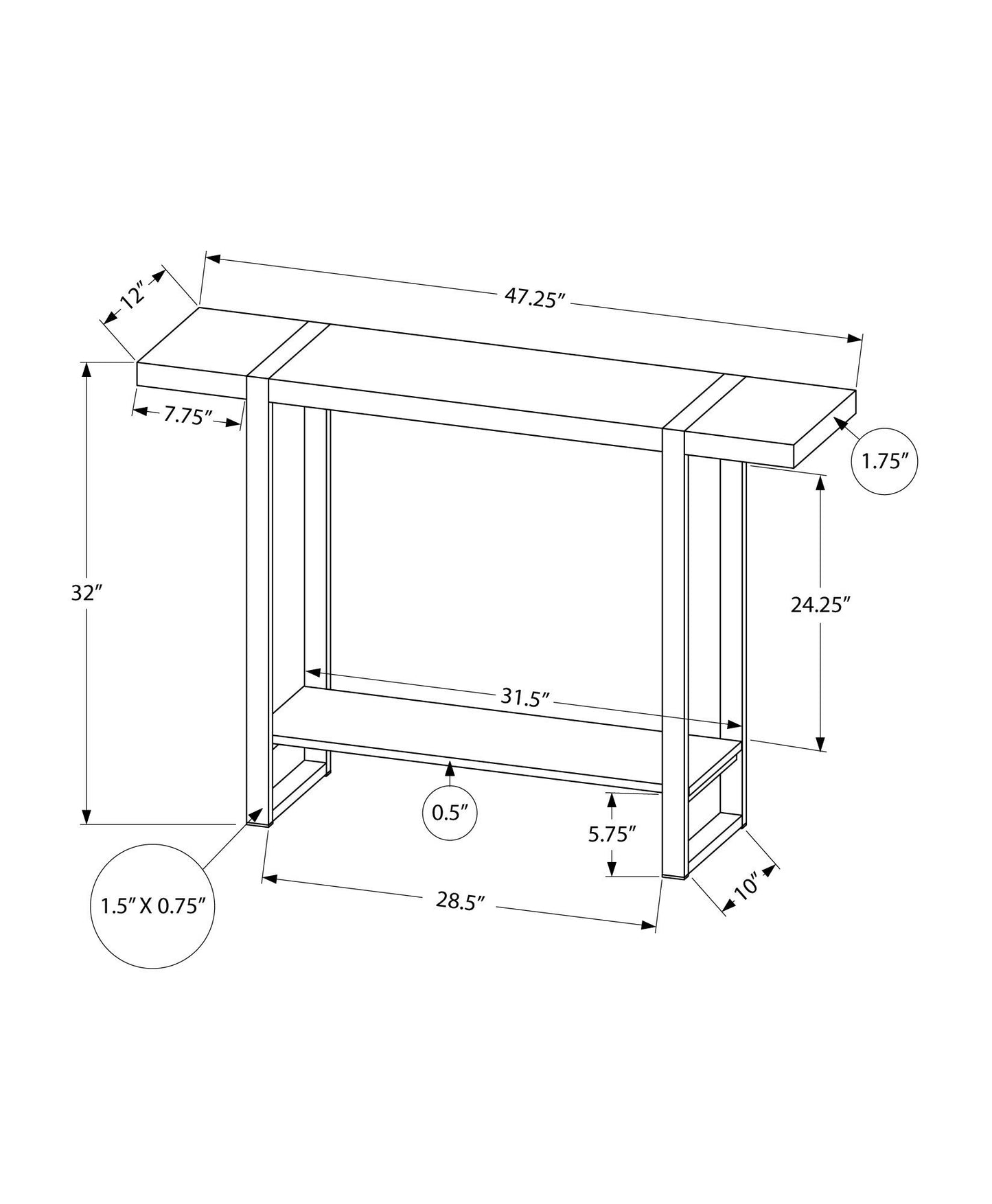 Accent Console Table For Entryway, Contemporary - Black