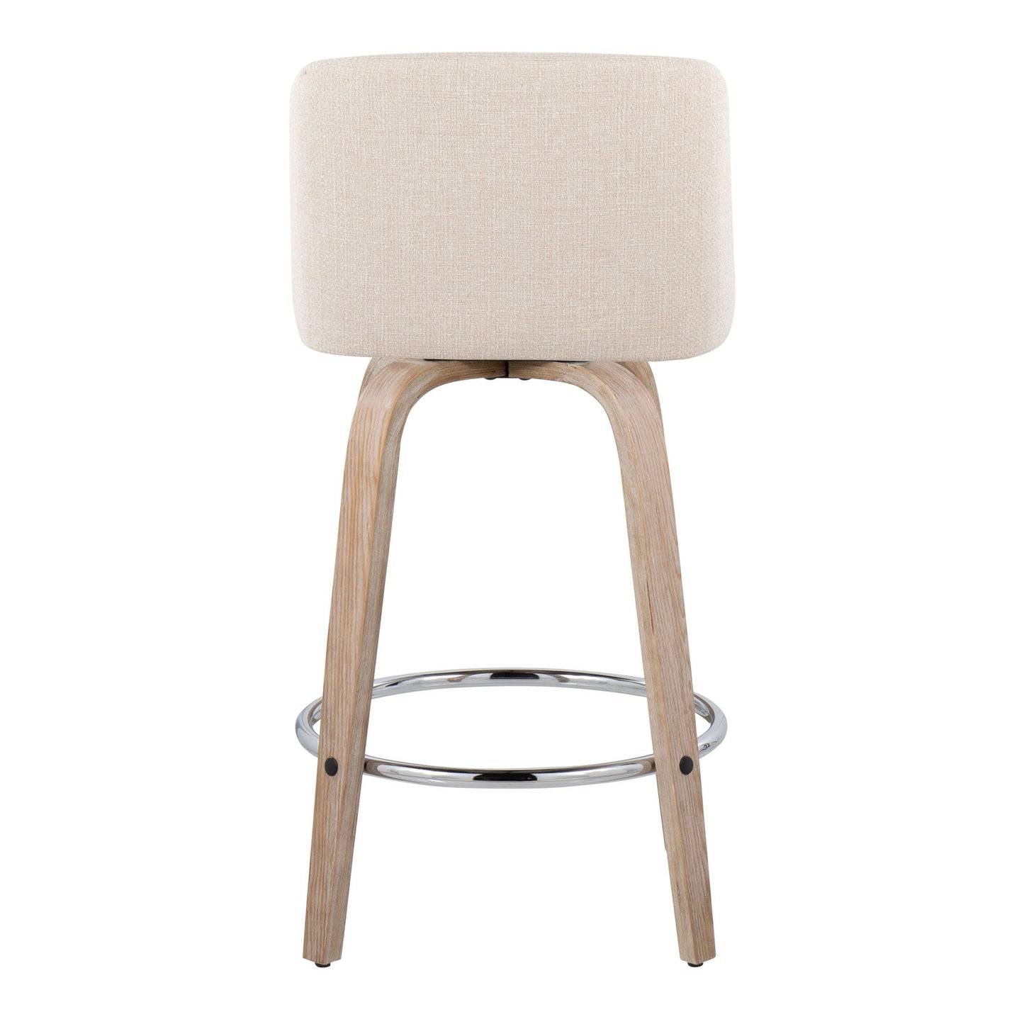 Toriano - Contemporary Fixed Height Counter Stool With Swivel And Round Footrest (Set of 2) - Whitewashed / Cream