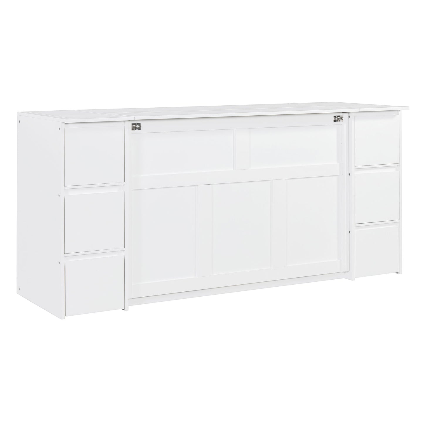 Full Size Murphy Bed With Drawers, Cabinets And USB Ports - White