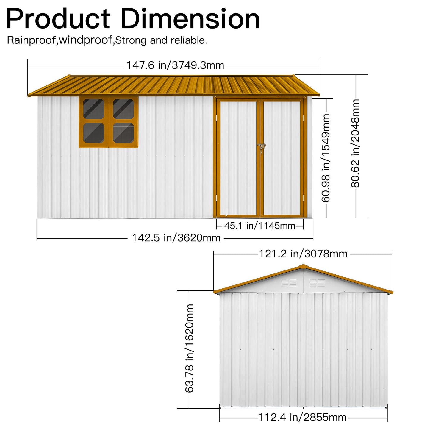 10'x12' Garden Sheds Outdoor Storage Sheds With Window - White / Yellow