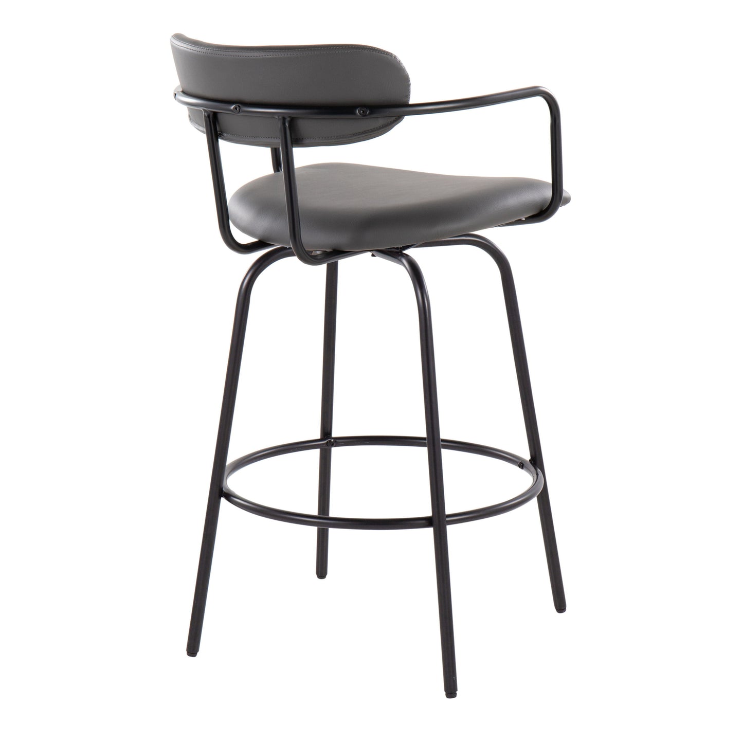Demi - Contemporary Fixed Height Counter Stool With Swivel With Round Footrest (Set of 2) - Black / Gray